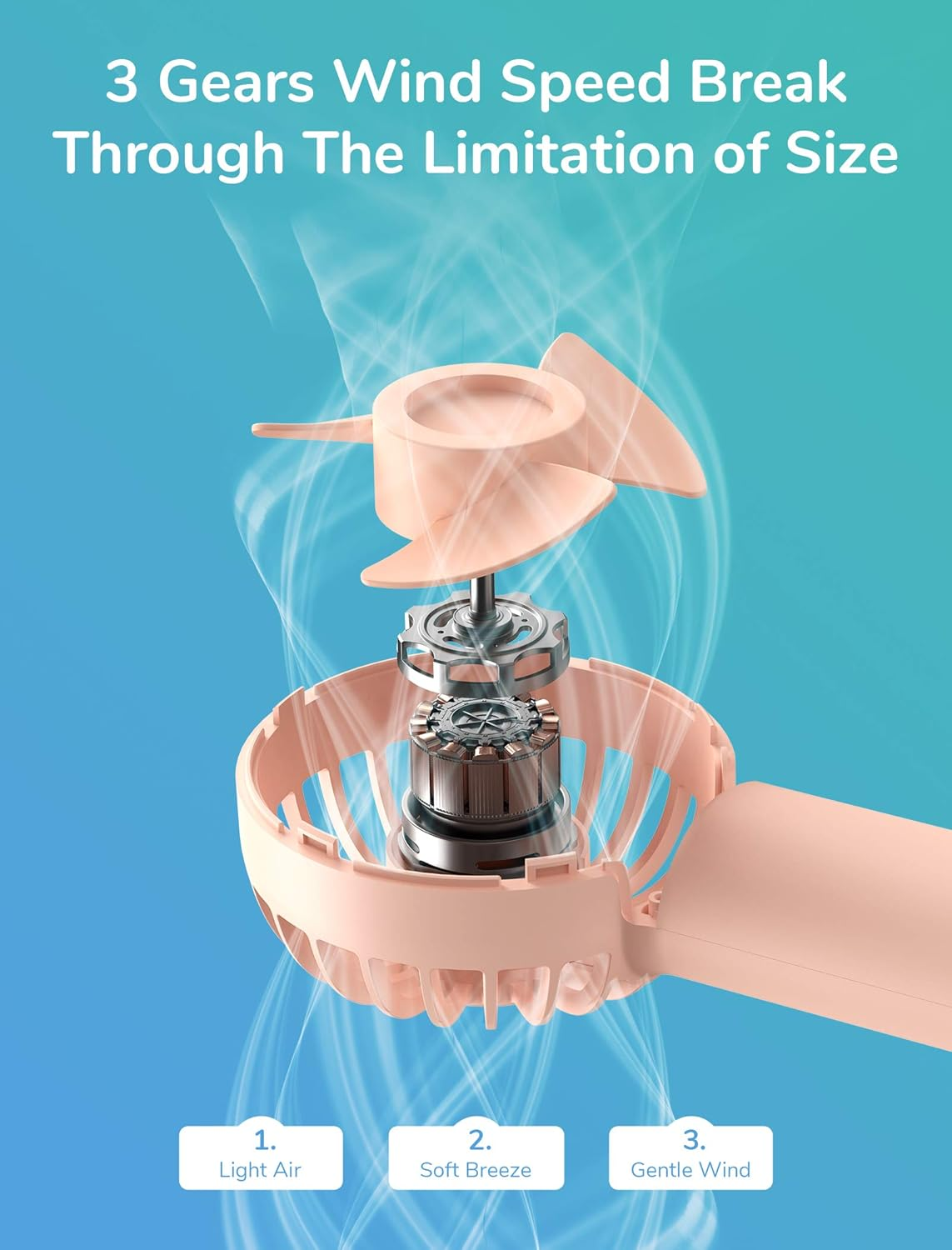 JISULIFE Mini Handheld Fan, Portable Personal with 2000Mah Battery Operated or USB Powered Rechargeable, 3 Speeds, Enhanced Airflow, Quiet & Small Pocket for Home, Outdoor-Pink image number 5