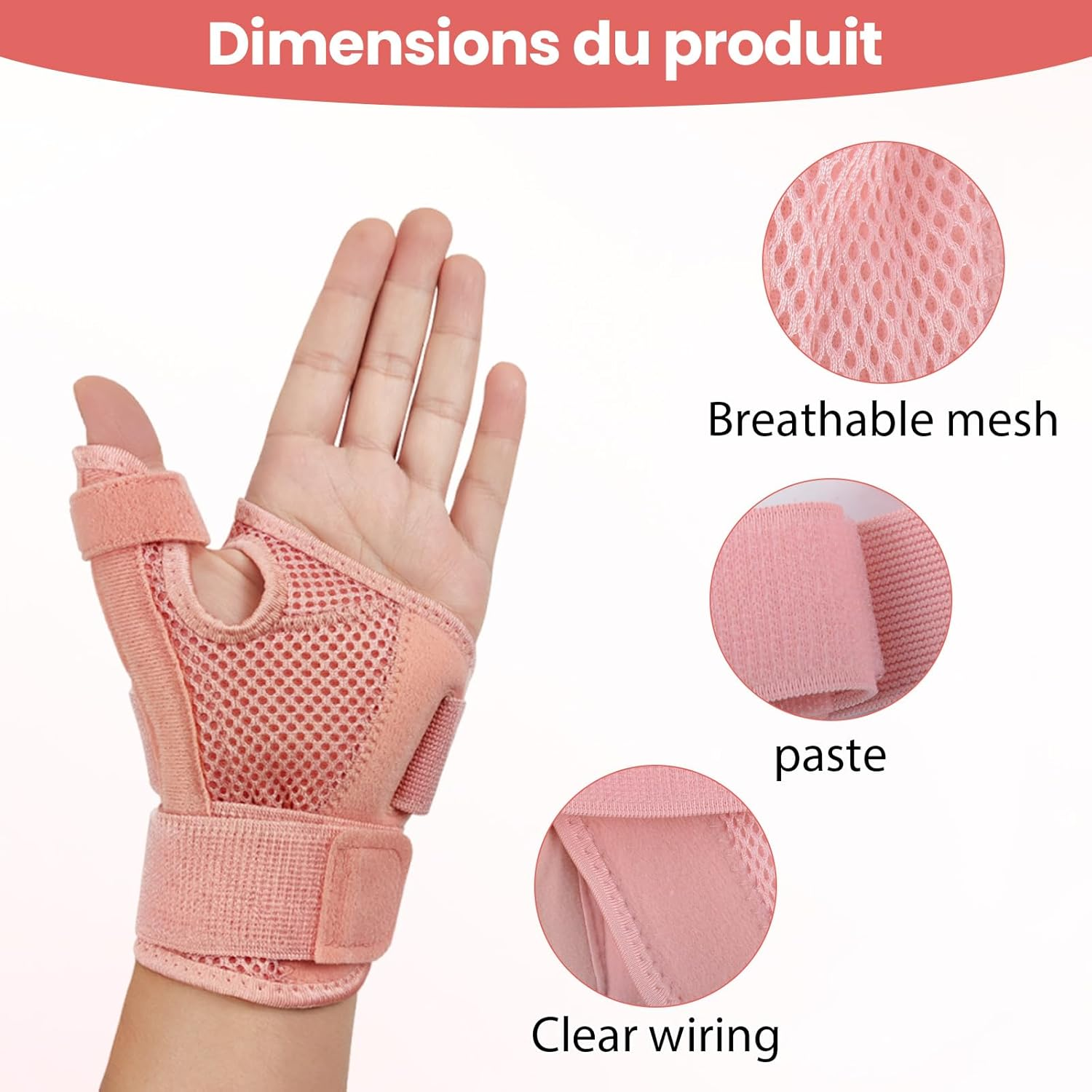 Thumb Spica Splint with Stabilizer for Arthritis Carpal Tunnel Syndrome and Sprains Thumb Brace with Support for Tendonitis One Size Fits Most Fits Both Hands Pink image number 4