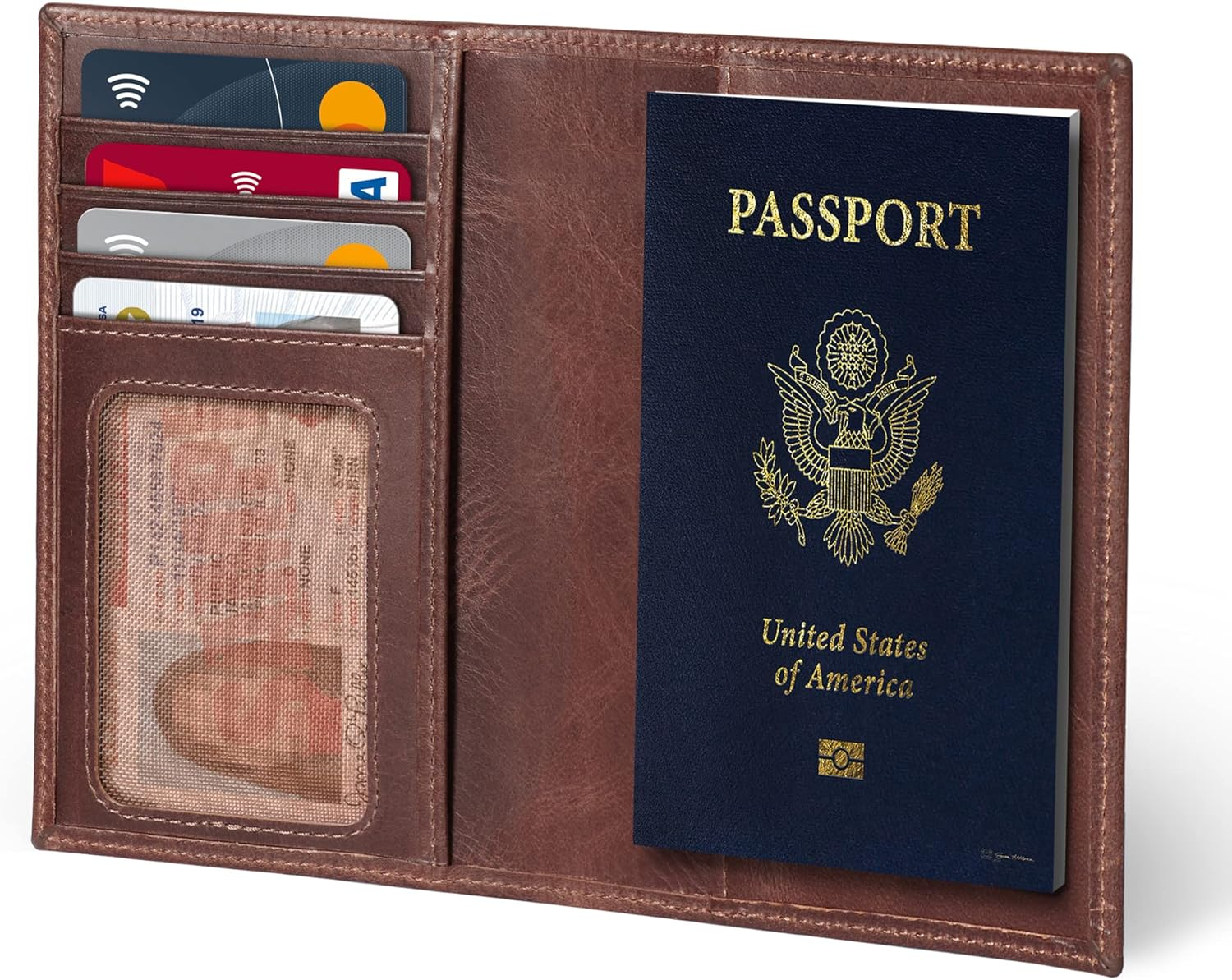 Otto Angelino Real Leather Passport Wallet - RFID Blocking and Baggage Tag - Unisex