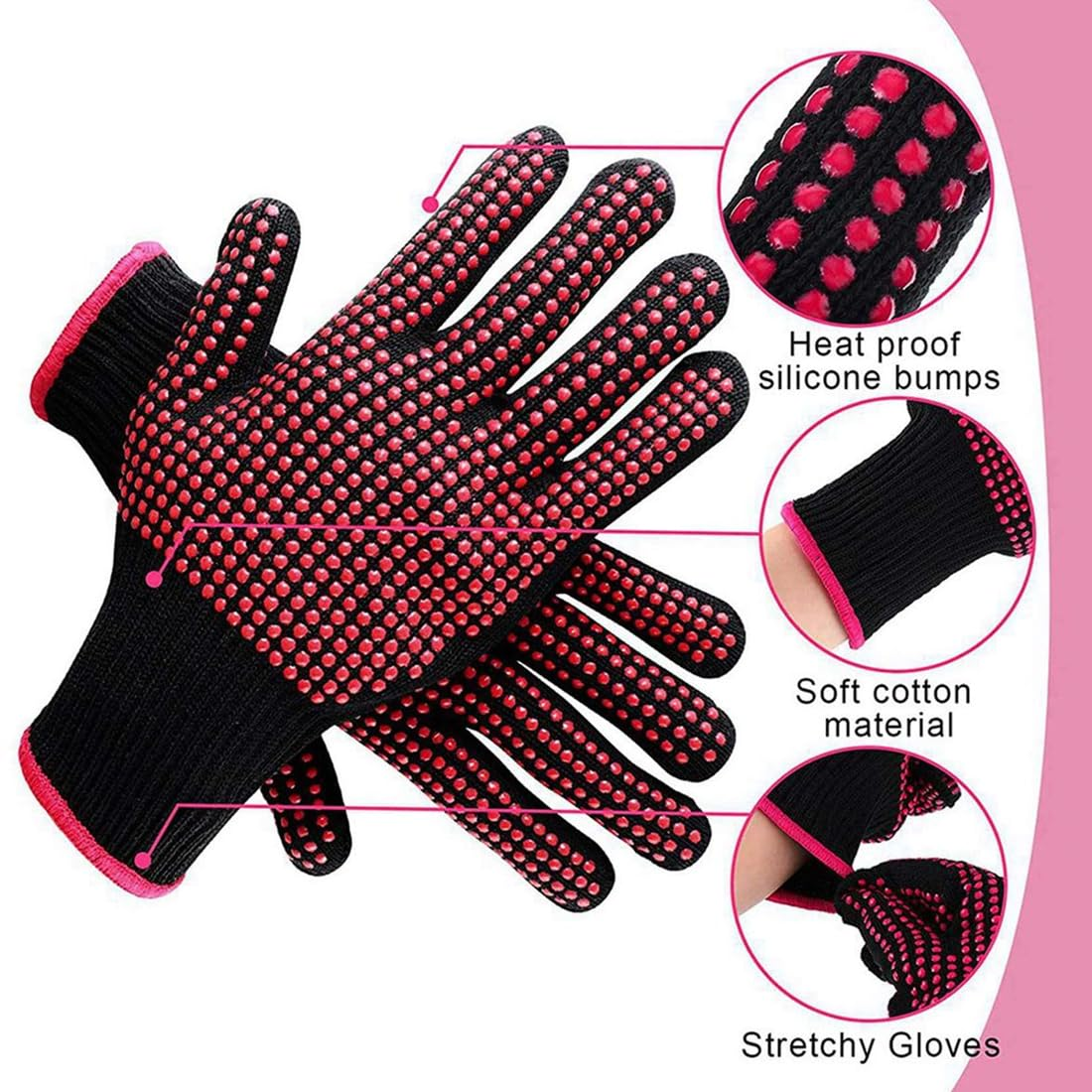 MIRKUZI Hair Heat Protection Gloves, Heat Resistant Gloves, Hairdressing Scalding Protection, Non-Slip and Fireproof Gloves, PVC Double-Sided Pearl Curling Iron, Hair Straightener