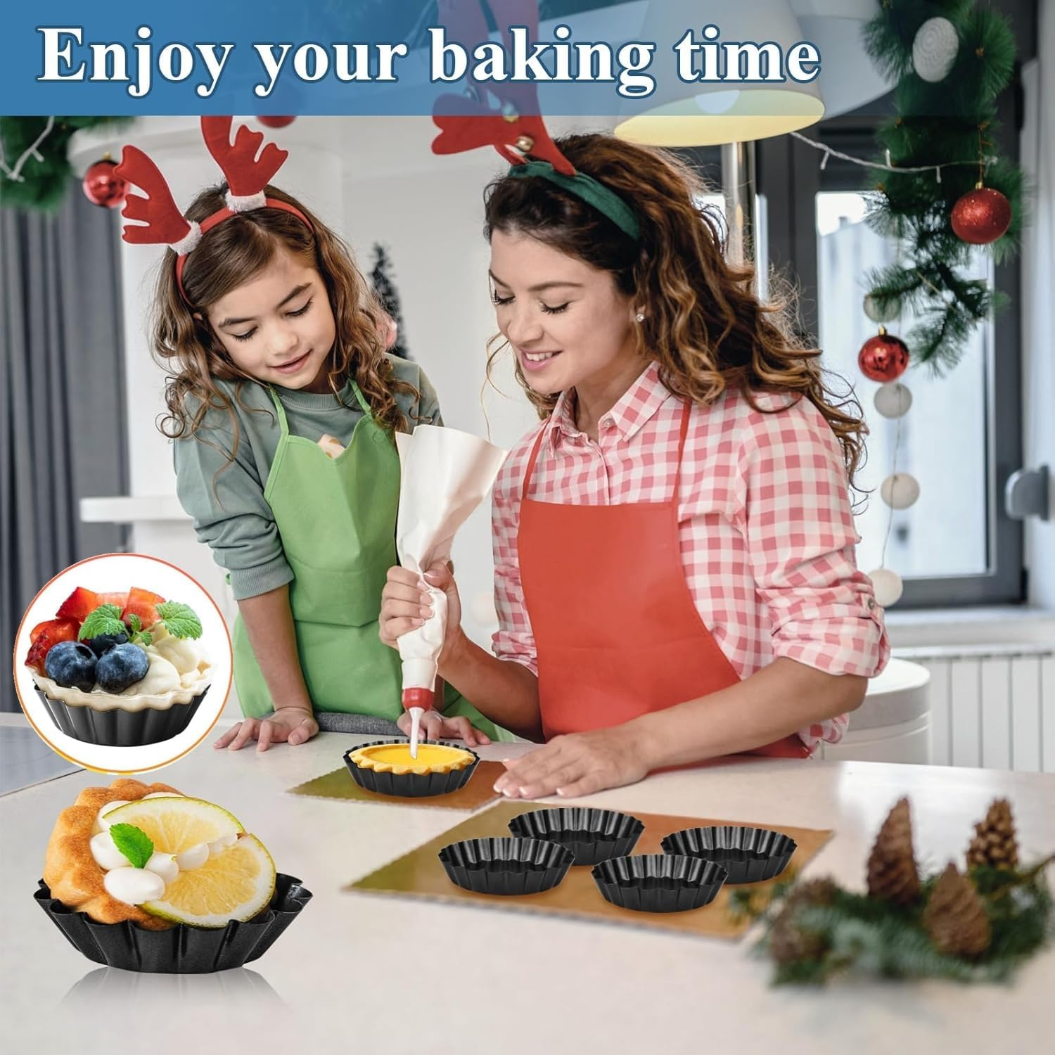 MEZOKUCEL 6 Pcs Mini Tart Pans with Removable Bottom round Nonstick Quiche Pan, Heavy Duty Fluted Side Pie Tart Molds for Tartlets, Mousse Cakes, Pizza, Dessert Baking Quiche Pan Bakeware (10CM) image number 3