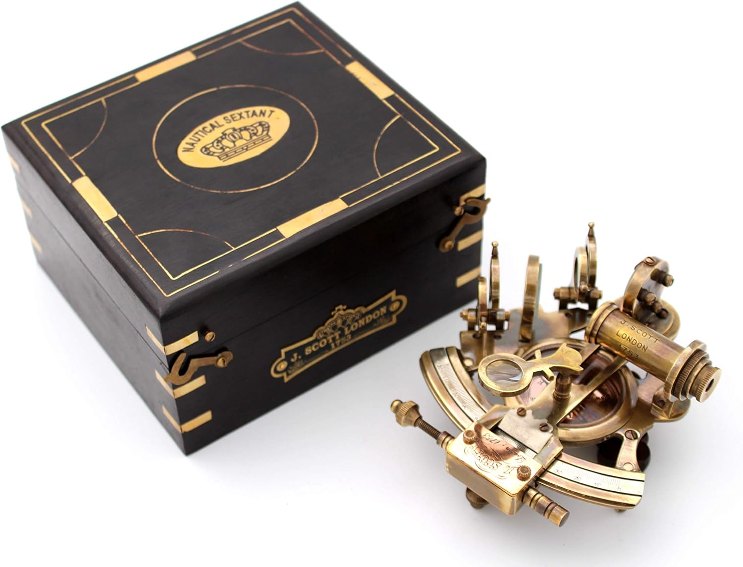 US HANDICRAFTS Handmade Astrolabe Brass Sextant Inbuild Compass with Hardwood Box| image number 1