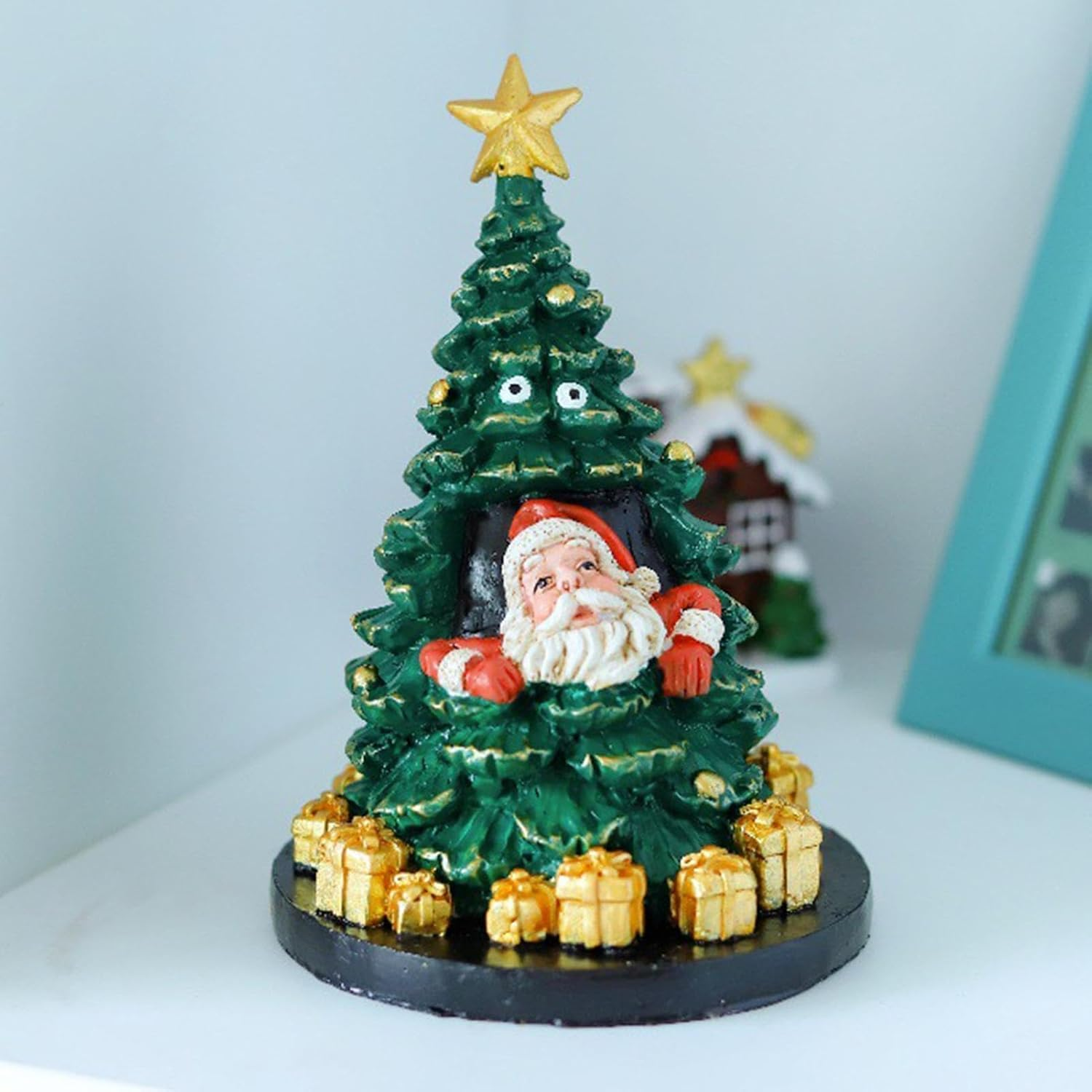 Desktop Christmas Tree - Desk Christmas Tree Santa Decor - Miniature Christmas Resin Decorations, Small Christmas Tree and Santa Ornament for Tabletop image number 1