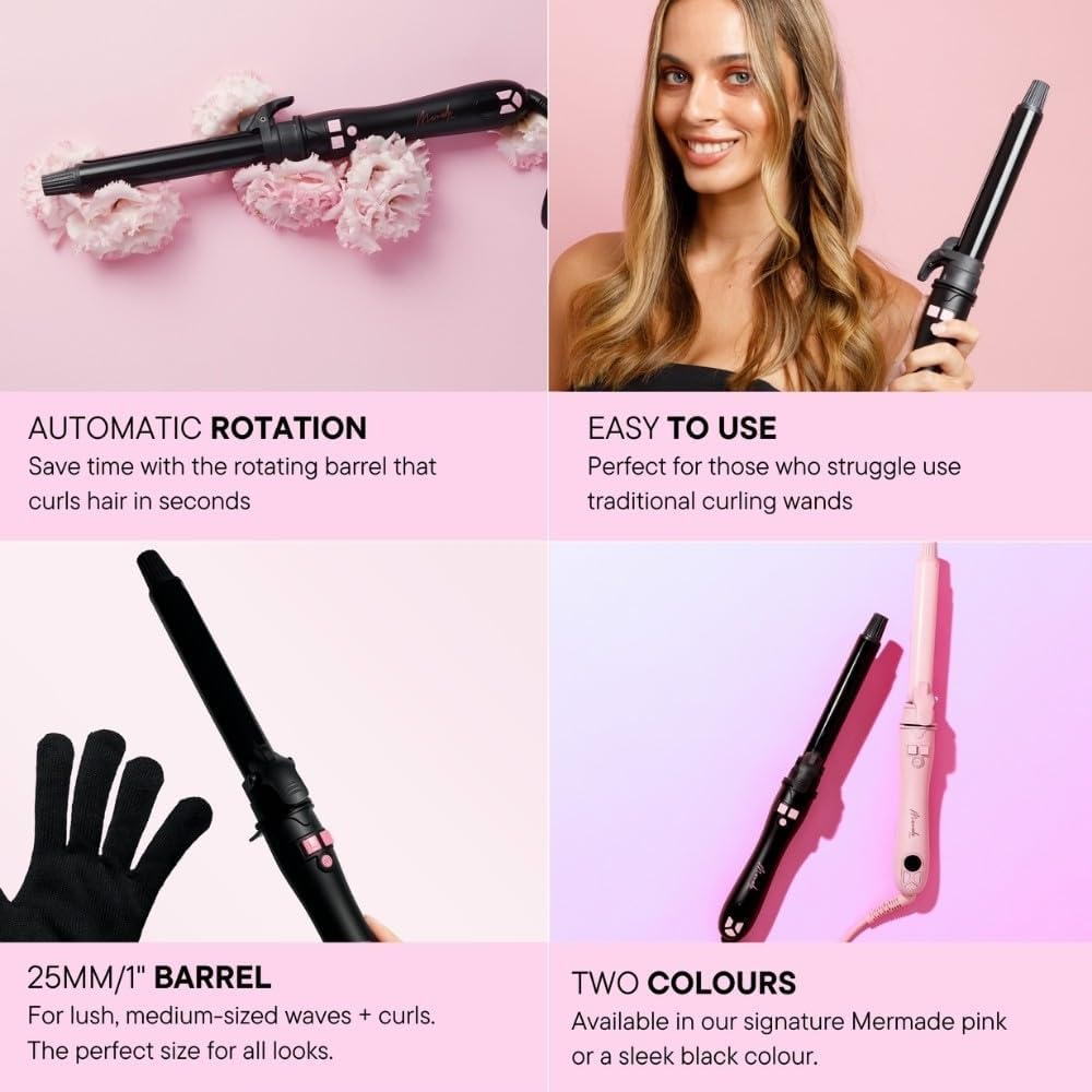 Mermade Hair Spin Automatic Curler, 25 Mm Size, Black - Black image number 2