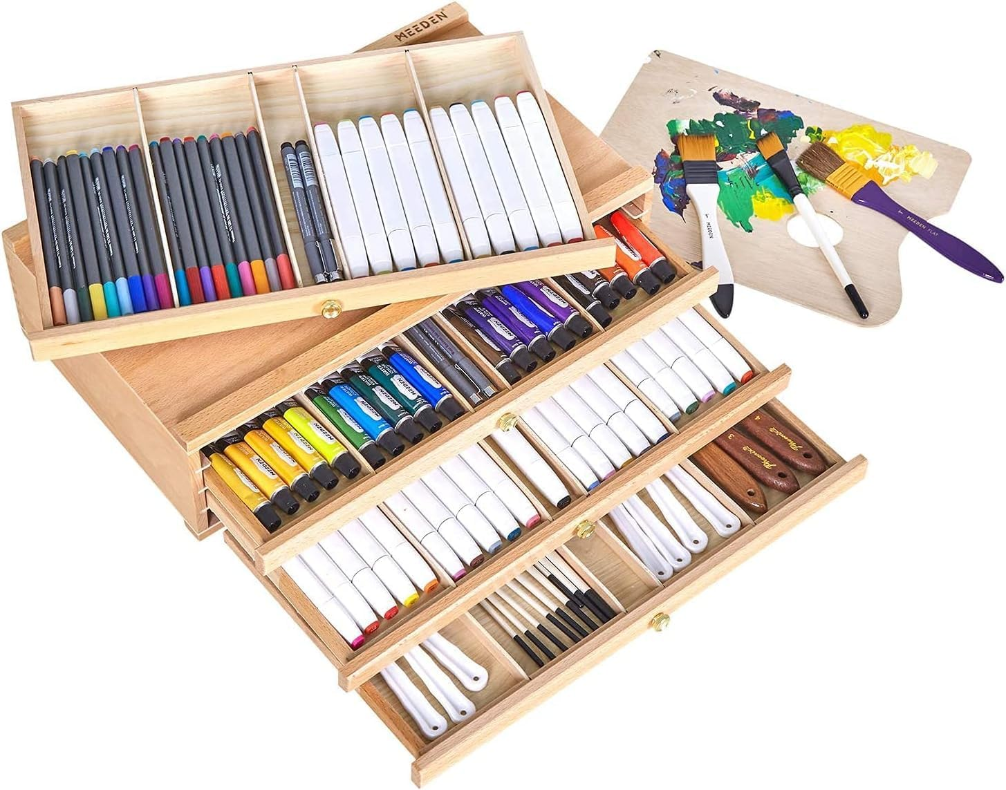 MEEDEN 10-Drawer Artist Supply Storage Box - Large Capacity Multi-Function Beech-Wood Pencil Box with Drawer & Compartments for Organizing Pastels, Pencils, Pens, Markers, Brushes & Stamp image number 6