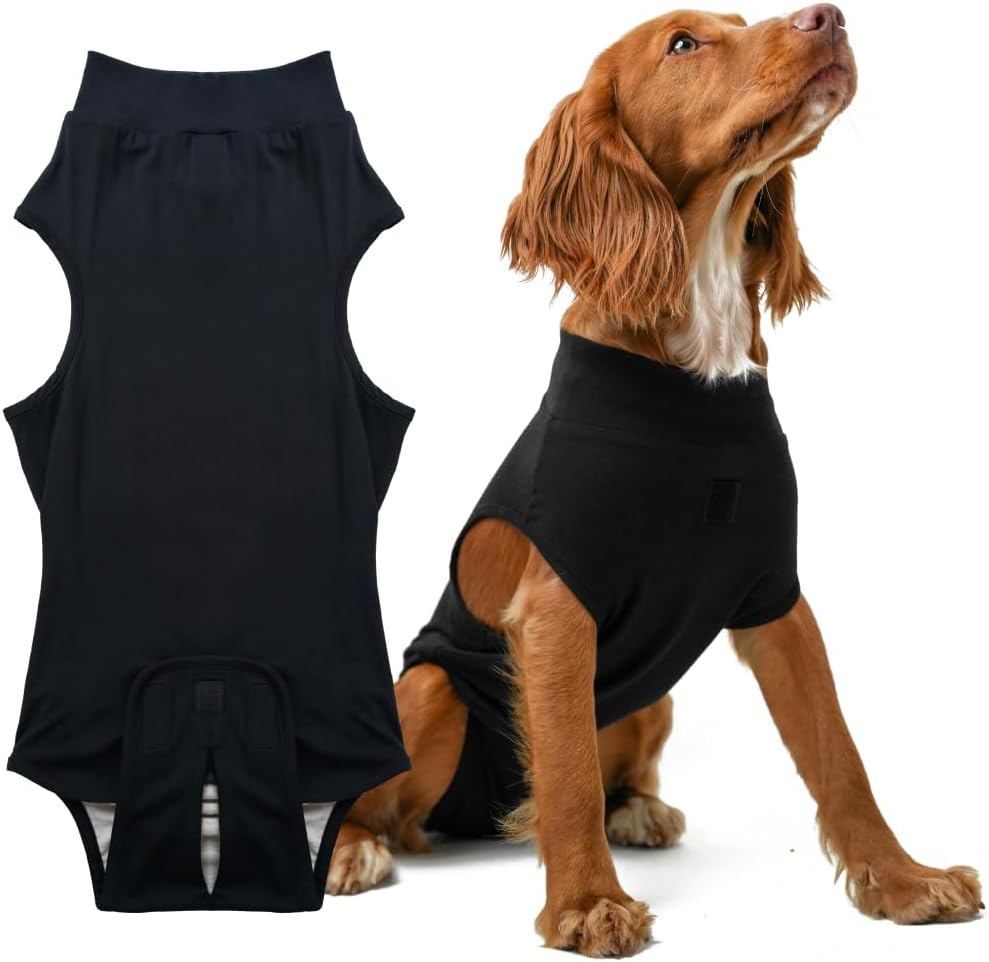 Pupshield - Dog Surgery Recovery Suit for All Dog Sizes - Easy Use anti Lick - Spay & Neuter Recovery Suit, Surgical Onesie for Dogs - Dog Cone Alternative (Black, Medium (Weight:35-60 LBS))