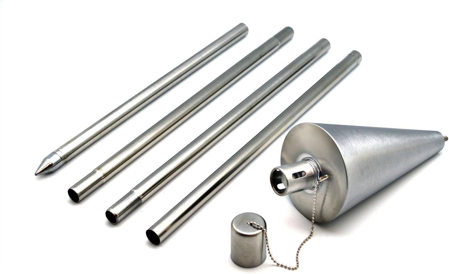 Harbour Housewares Metal Garden Torches - Cone - Pack of 6-146Cm Silver Garden Torches Lighting Modern Outdoor Lighting Paraffin Oil Lamp Candle Flame Lantern for Parties, Outdoor Events, Bbqs image number 3