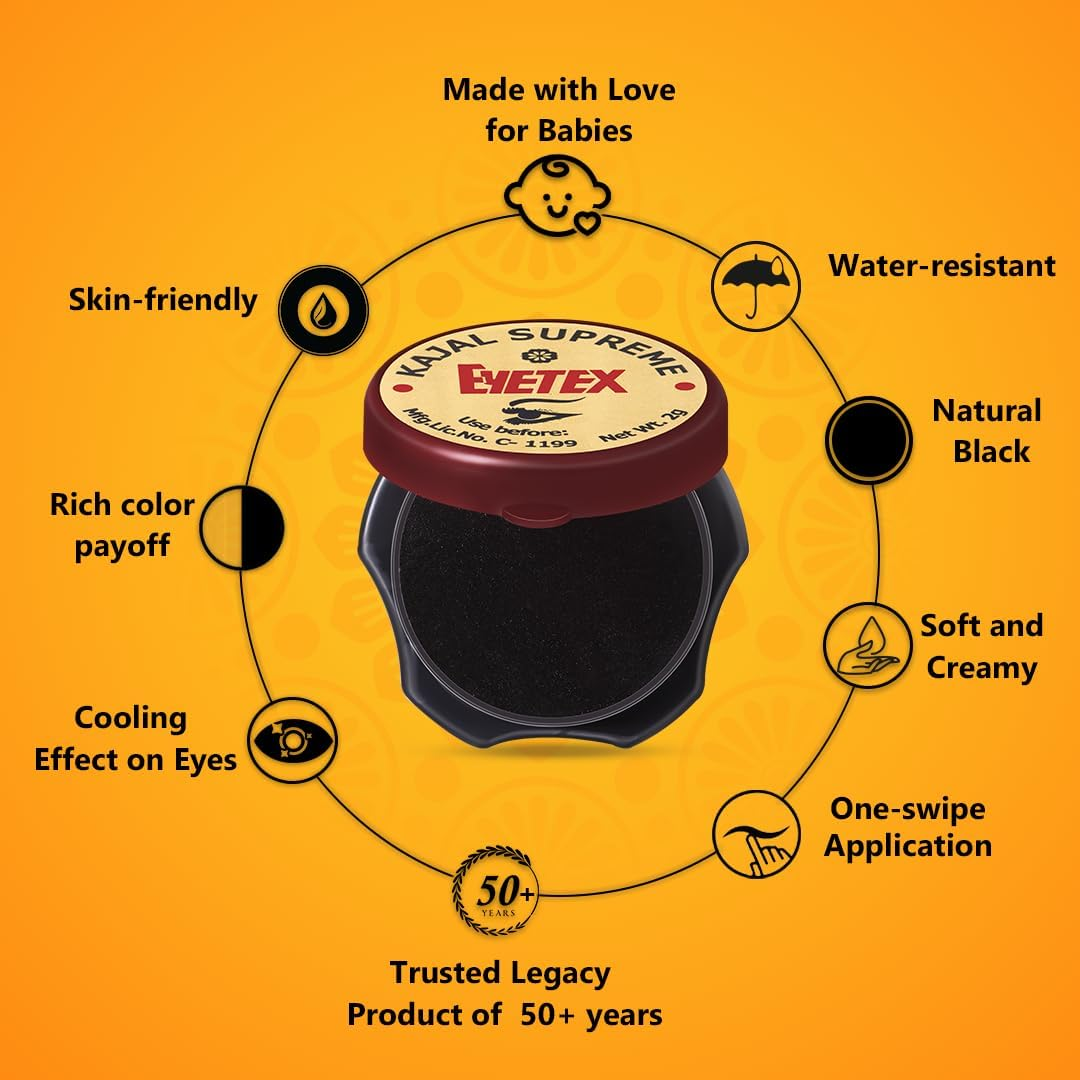 Eyetex Kajal Supreme Paste (Black), 2G (Pack of 10) - Skin Friendly Baby Kajal, Smudge-Proof, Creamy Finish image number 5