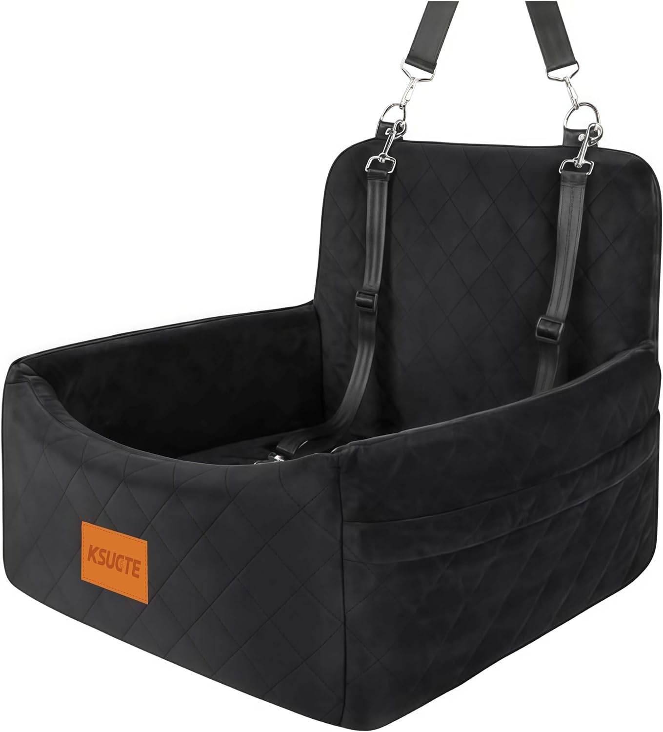 Dog Car Seat for Small Dogs under 30Lbs, Comfy Travel Bed with Washable Cover, 2 Safety Leashes & Storage Pockets, Anti-Slip Base, Easy Install for Cars & Suvs (Black/Grey, 45 * 45 * 35Cm)