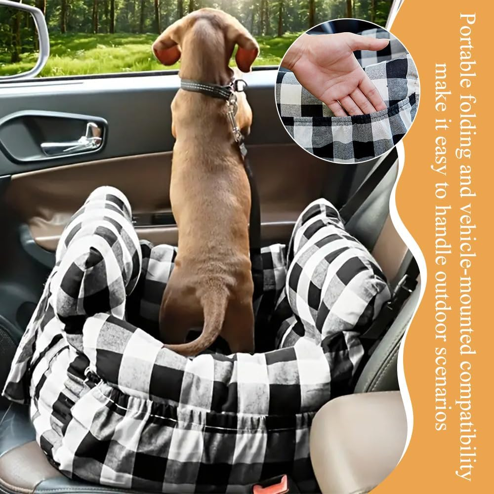 Pet Car Seat,Dog Car Travel Carrier,Dog Booster Seat,Car Booster Seat,Pets Portable Travel Bed,For Small Dogs,Pet Bed to Portable Travel,Outdoor,Travel Accessories (Black and White) image number 2