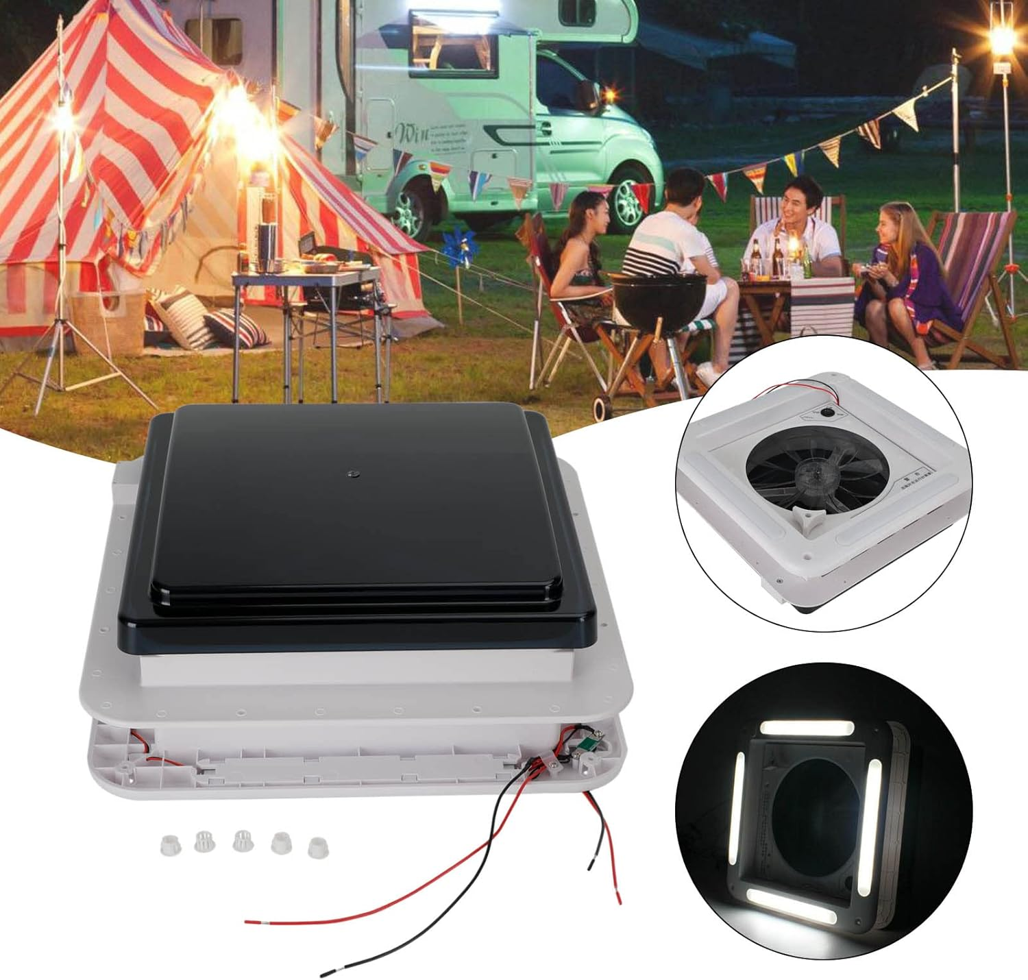 Areyourshop 11" RV Caravan Roof Vent Forward and Reverse Motor RV Fan 12V Skylight W/Light image number 1