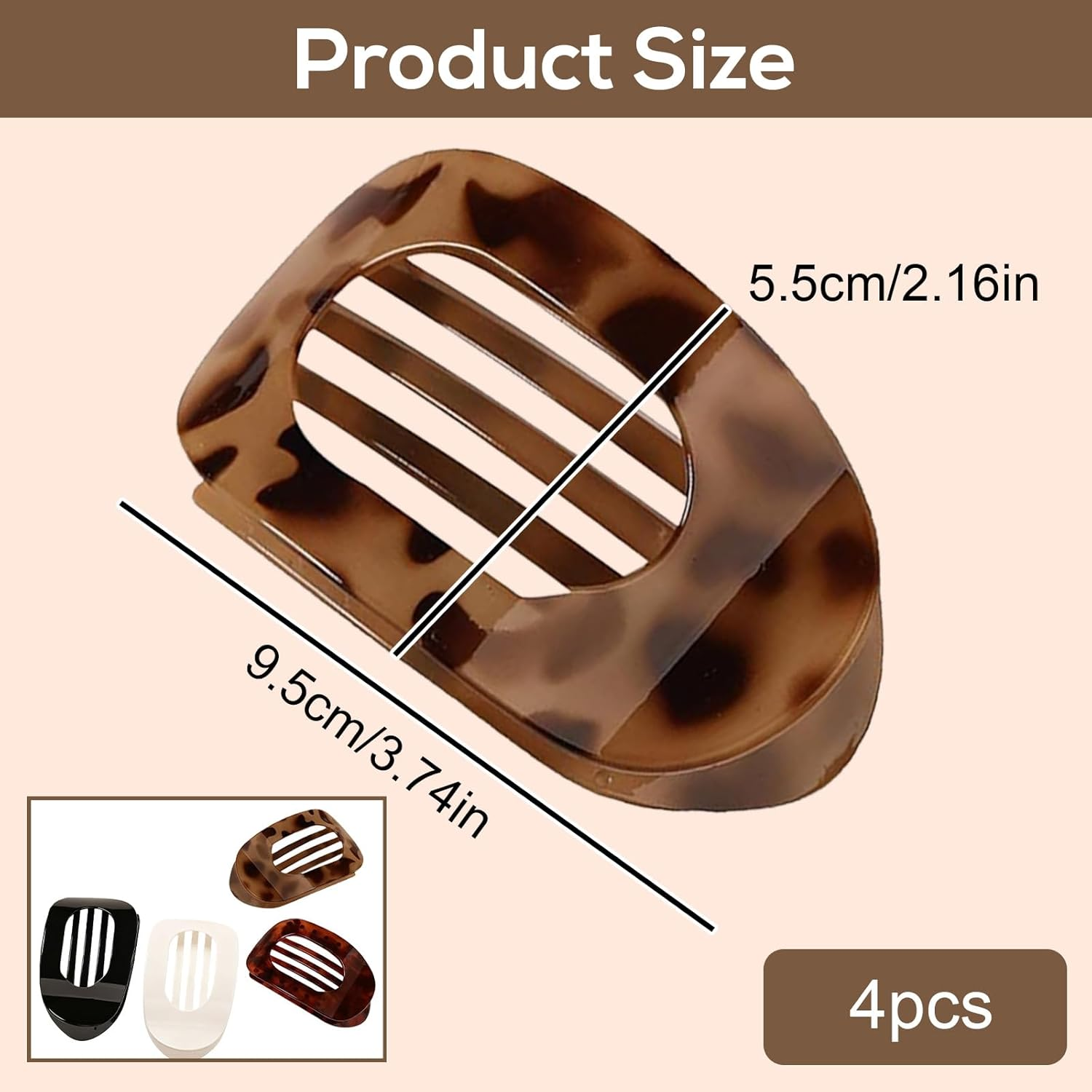 Tzylomirx 4 Pack Flat Leopard Hair Clips for Women, Matte Hair Claw Clips with Curved Design - Strong Hold for Thin Thick Hair, Hair Accessories for Girls - Ideal for Lying Driving (4 Colors)