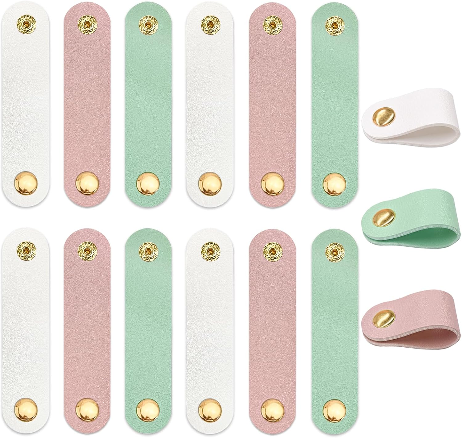 15 PCS Leather Cord Organizer, Reusable Cord Holder, Phone and Headphone Cord Organizer, Cord Holder for Travel Organizer USB Holder Cord Holder Snap Closure (Colorful) image number 2