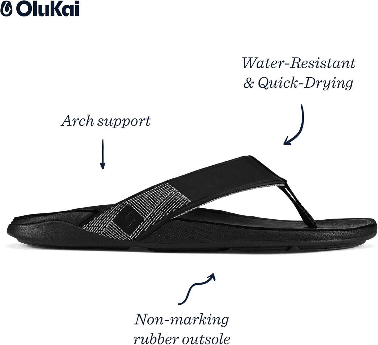 OLUKAI Tuahine Men'S Beach Sandals, Quick Dry Flip-Flop Slides, Waterproof Full-Grain Leather & Wet Grip Soles, Soft Comfort Fit & Arch Support image number 4