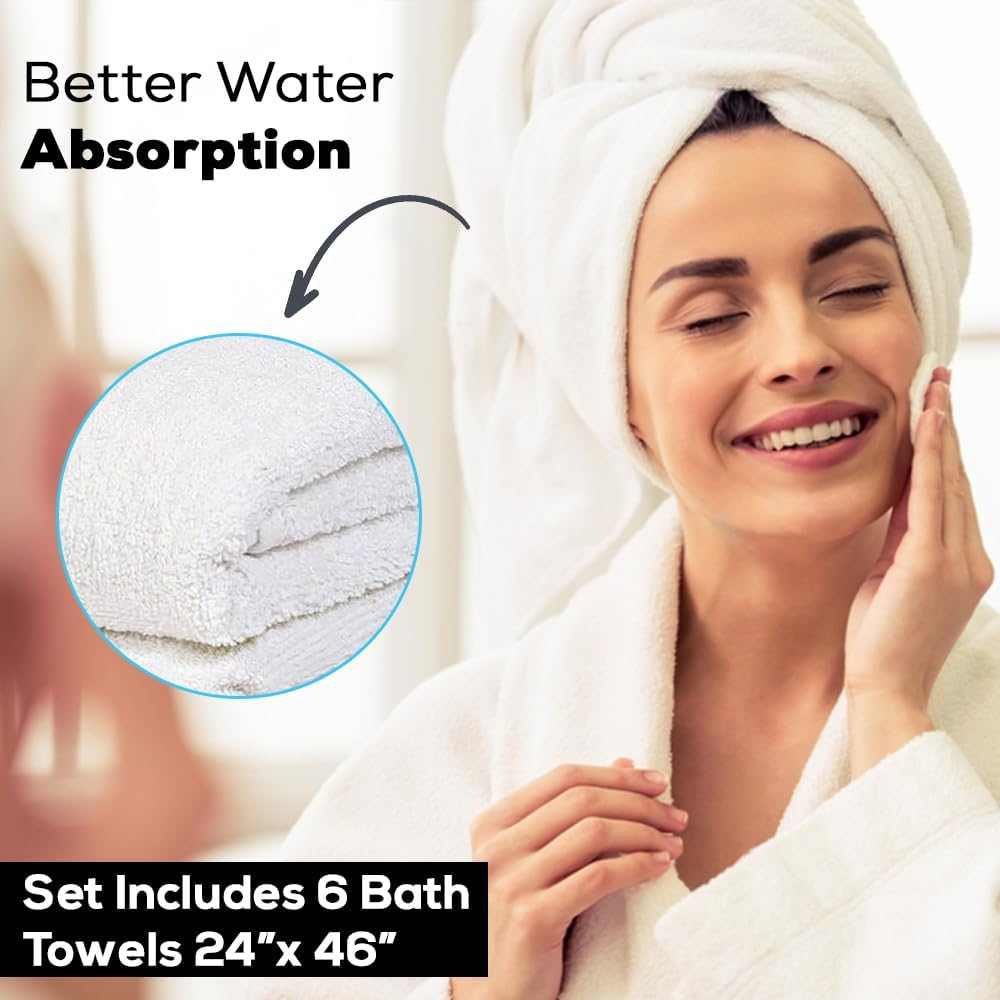 Bath Towels, White, 24 X 46 Inches Towels for Pool, Spa, and Gym Lightweight and Highly Absorbent Quick Drying Towels image number 6