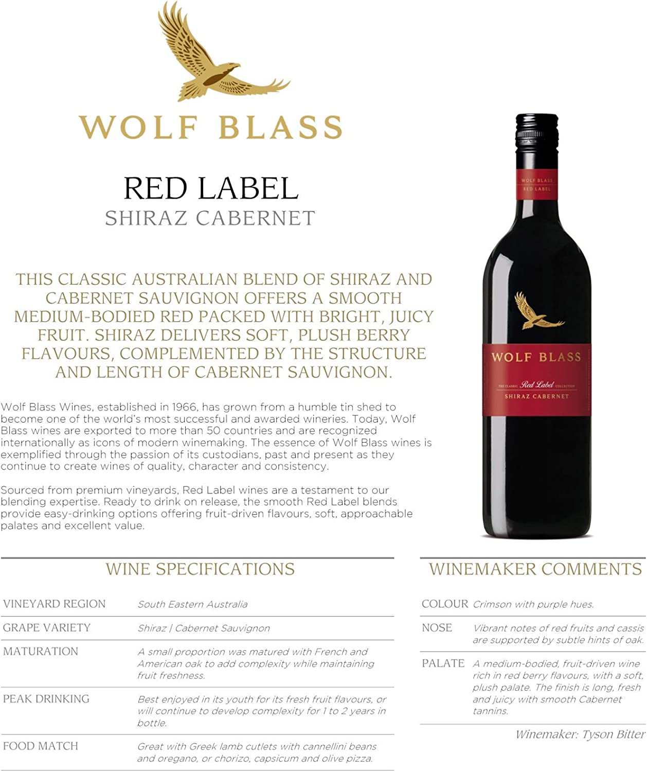 Wolf Blass Red Label Shiraz Cabernet Red Wine 750 Ml (Case of 6) image number 4
