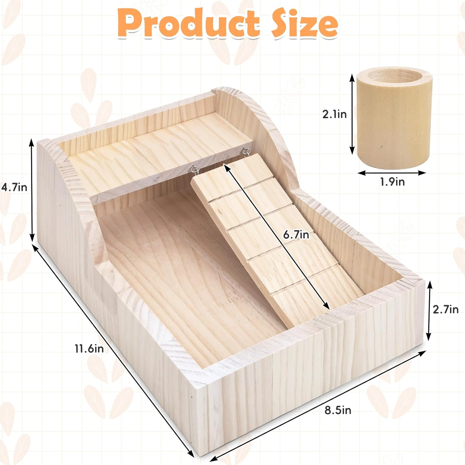 PINVNBY Hamster Sand Bath Box Wooden Shower Room Digging Sand Bathtub Container with Climbing Ladder Bowl Bathroom for Dwarf Syrian Mice Mouse Gerbils and Other Small Animals image number 6