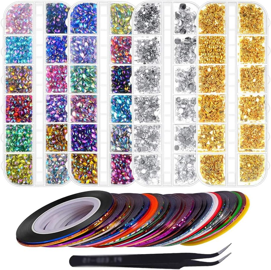 4 Boxes Rhinestones Nail Mixed Colors Art Nail Gems Kit Nail Art Striping Tape Nail Art Supplies Accessories Diy Craft image number 4
