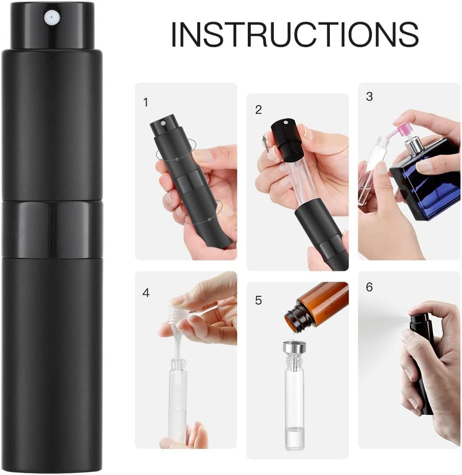 Travel Perfume Atomizer Spray Bottle (8Ml) Set - Twisting Concealed Mouth Design | Refillable Empty Bottle for Perfume and Aftershave Travel & Handbag (Perfume Atomizer-Matte Black) - Brown image number 7