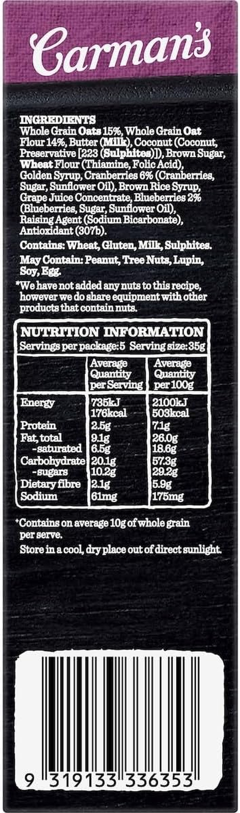 Carman'S Cranberry and Blueberry Oat Slice, Light Brown, 175 G image number 6