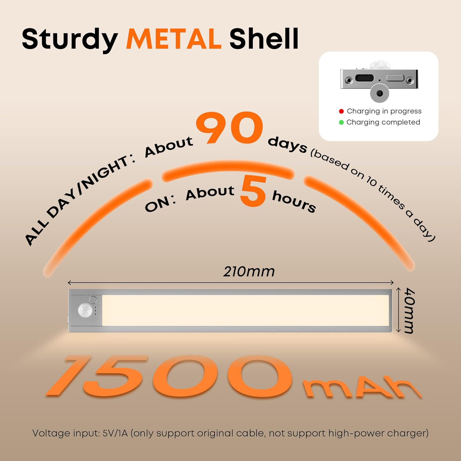 LROLTEF Cabinet Lighting LED Lamp with Motion Sensor - 21 Cm 1500 Mah 6500 K 4000 K 3000 K 3 Colour Temperatures Dimmable Under-Unit Light Kitchen Light Stair Light Rechargeable Magnetic with Sensor image number 4