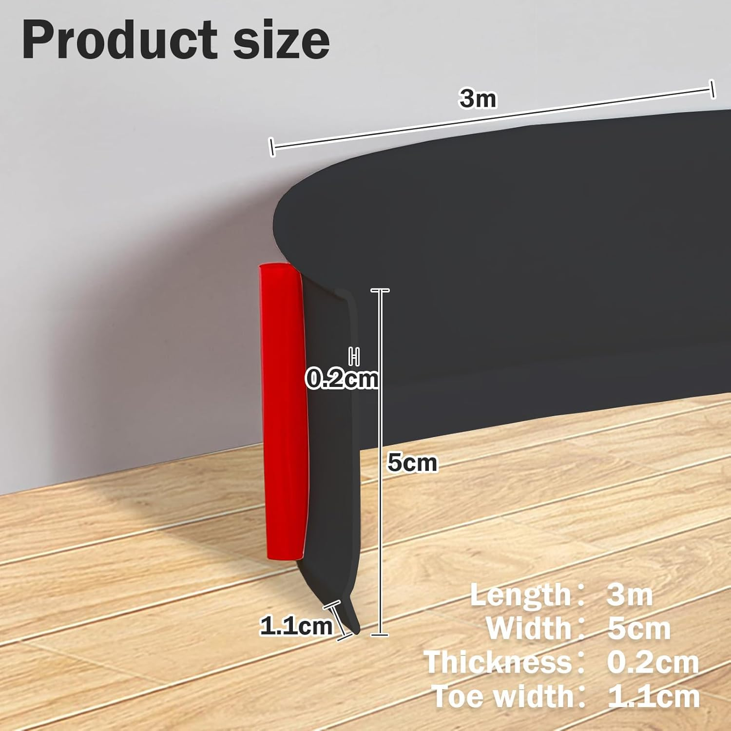 3.0 M PVC Soft Skirting Board, Self-Adhesive, Skirting Board, Width 5 Cm, End Strip, Self-Adhesive Transition Profile for Wall and Floor, Flexible Skirting Board for Kitchen, Bathroom and Living Room