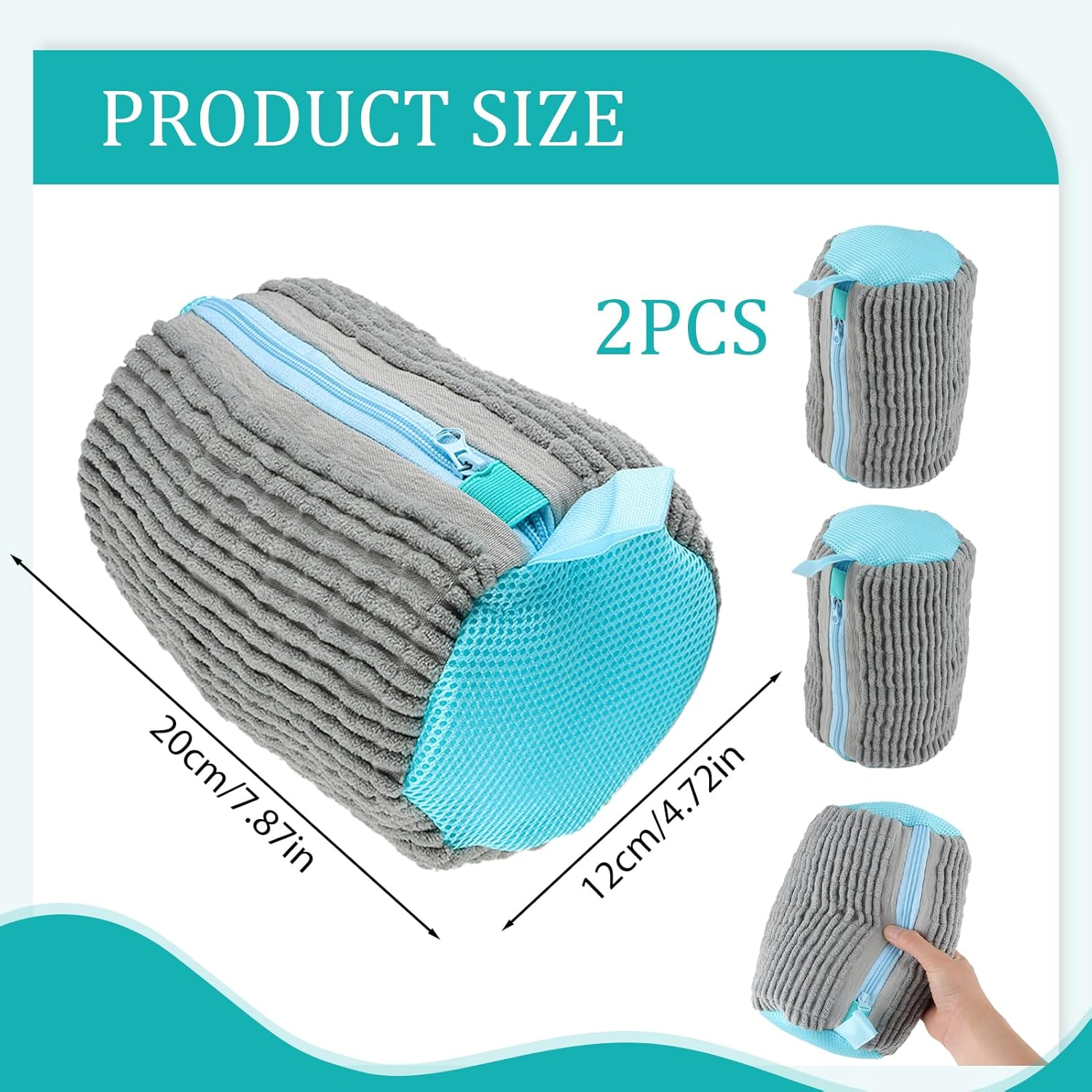 2 Pcs Shoe Laundry Bags for Washing Machine - Reusable Mesh Wash Bags with Zipper & Hook | 360 Degree Protection for Sneakers, Running Shoes & Delicate Clothing | Grey (20X12Cm) image number 4