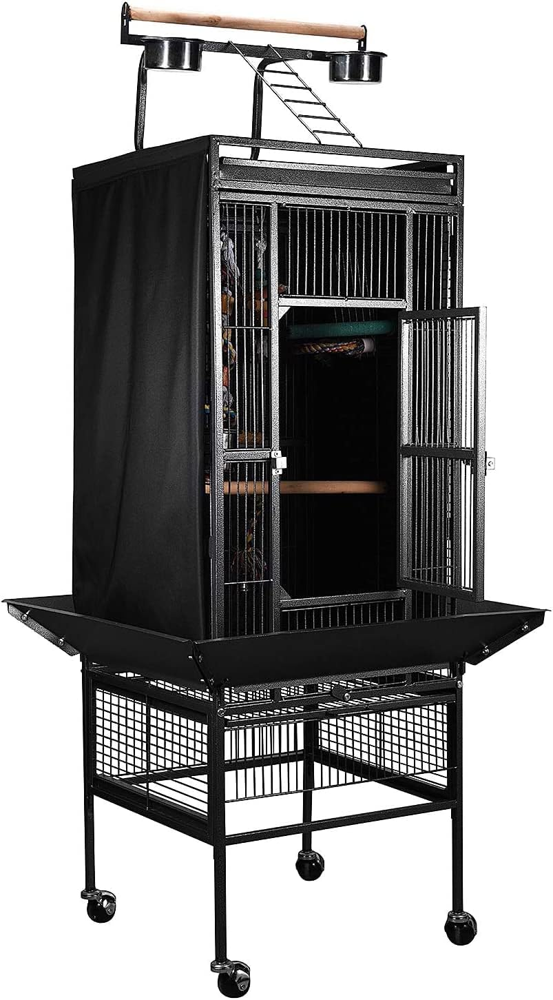 Black Bird Cage Cover for Large Bird Cage with Play Top,Waterproof, Sunscreen and Dustproof (61'')