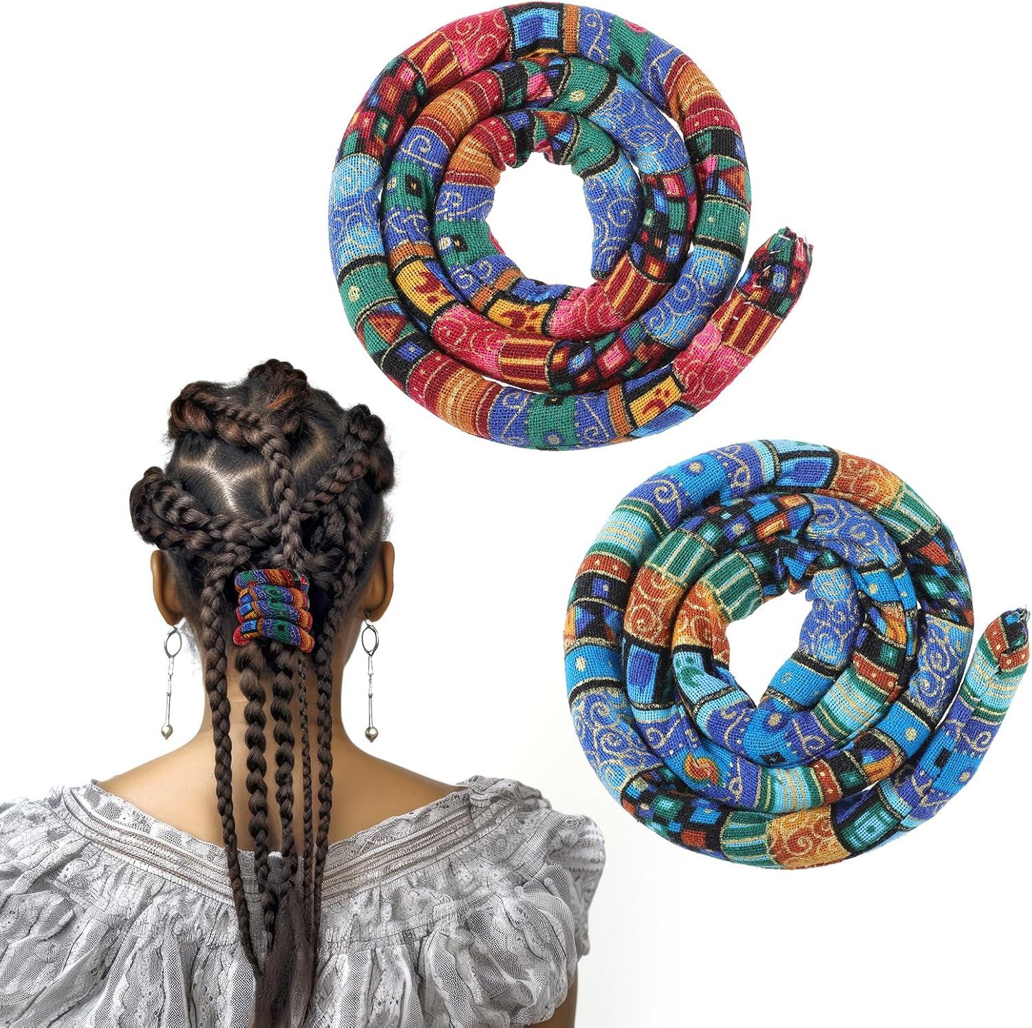 Qianyu 2 Pcs Spriral Lock Hair Tie Colorful Dreadlock Accessories Bendable Hair Ties for Women and Men Iron Wire Embedded Ponytail Holder Dread Hair Ties for Long Braids Thick Curly Hair image number 3