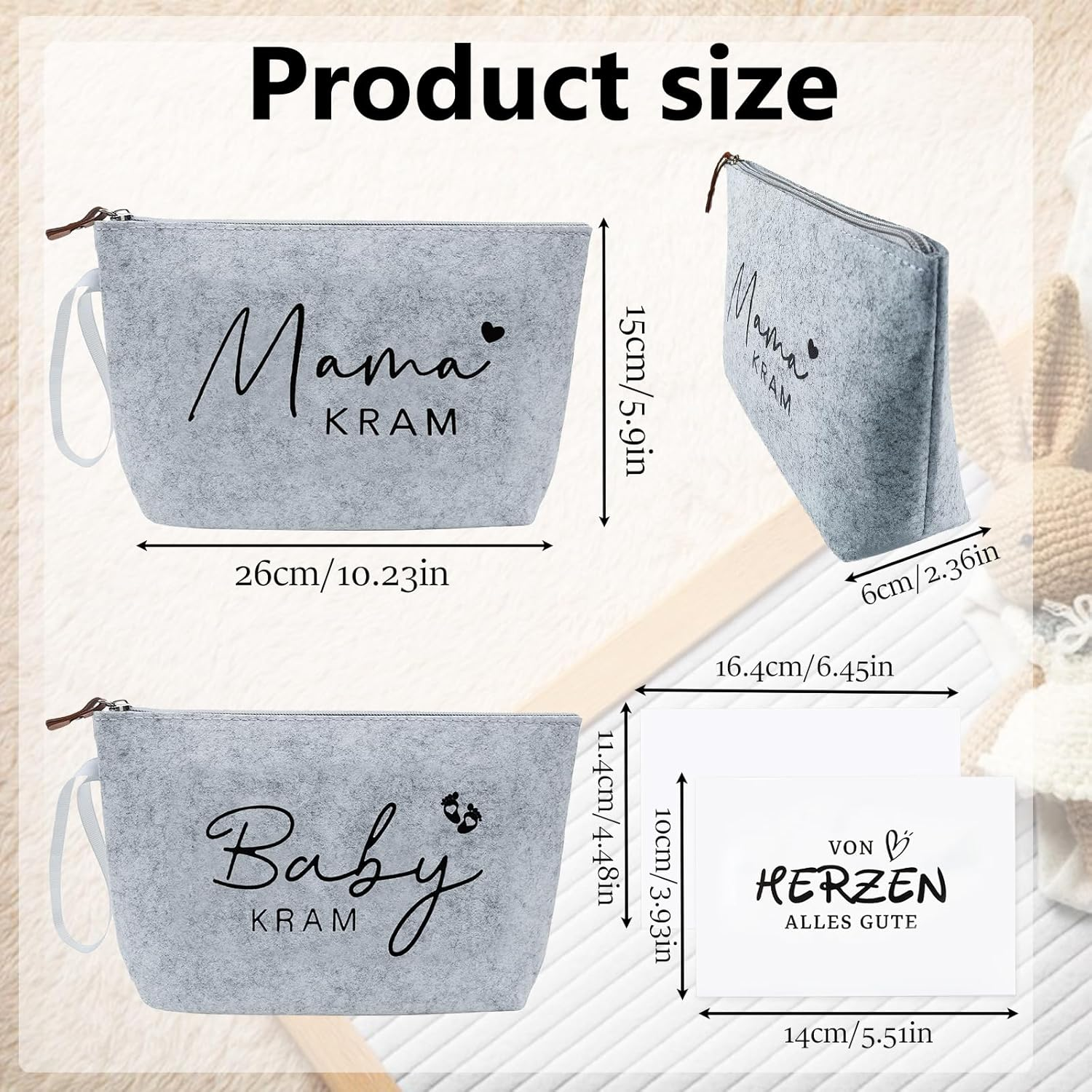 Pack of 2 Gifts for Expectant Mothers, Baby Shower Mom Bag, Cosmetic Bag Made of Felt with Zip, Gifts for Birth Felt Bag for Mum, Pregnancy Gift for New Mum, NO, No image number 5