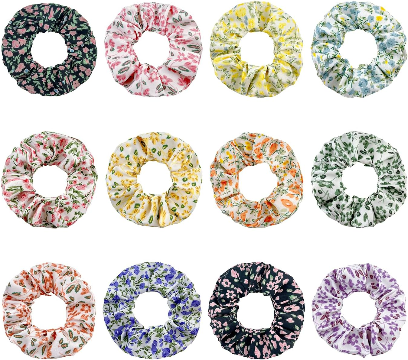 Pack of 12 Flower Hair Loops, Simple Elastic Hair Loops, Coloured Ponytail Head Ropes, Cute Hair Accessories and Matching Garments. image number 4