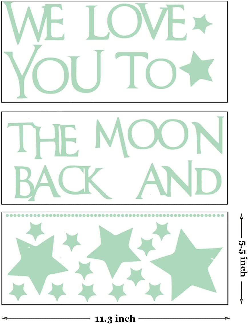 Nursery Wall Decals Glowing Words Stickers - WE Love You to the Moon and Back - Words Glow in the Dark with Stars around Wallpaper for Kids Bedroom Ceiling image number 6