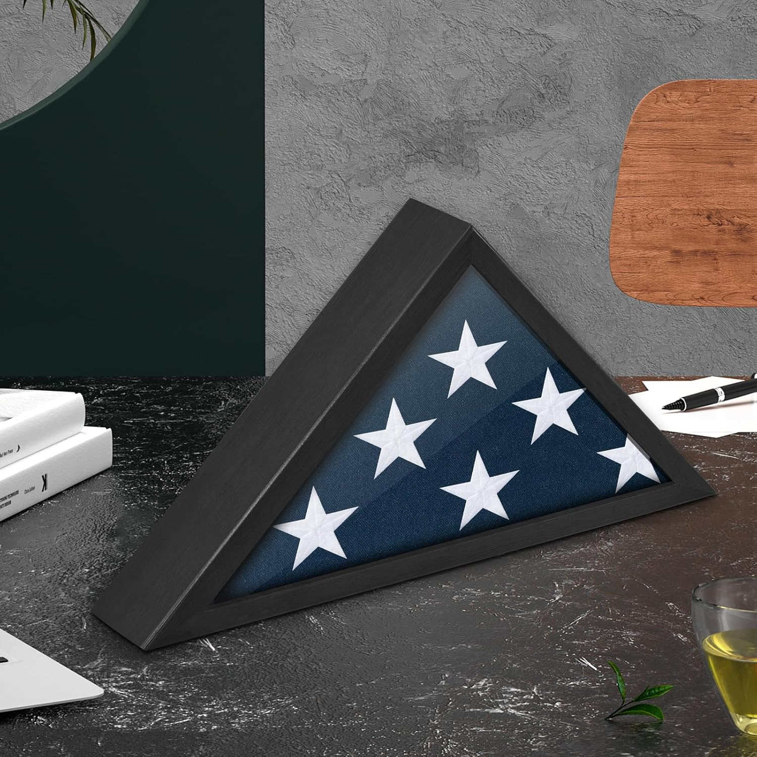 Flag Case for 3X5 FT Flag, 3'X5' American Flag Display Case Black Wood Memorial Flag Veteran Military Medal Pins Shadow Box with Acrylic Covered and Wall Mounted (Not for Burial Flag Size) image number 1