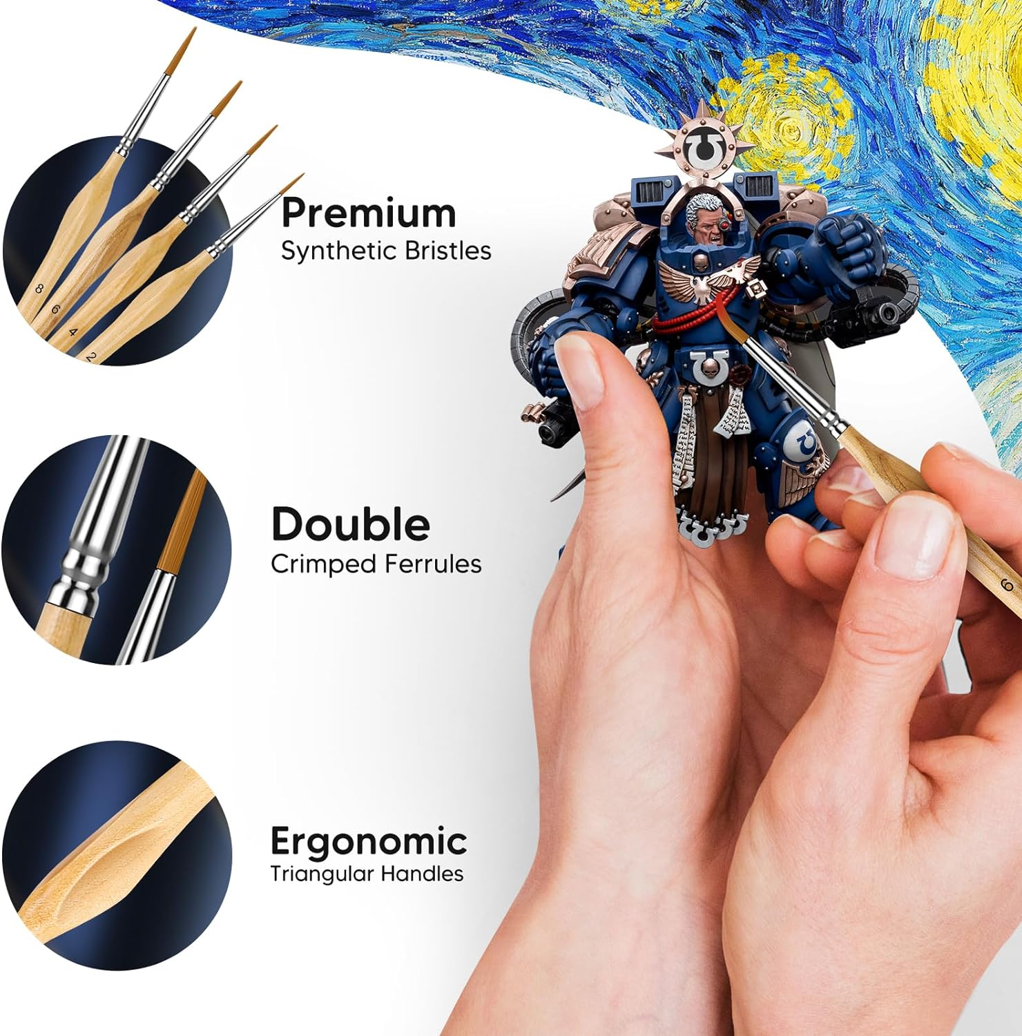 Miniature Paint Brushes, 10PC Fine Detail Paint Brush Set, Mini Small Painting Brushes for Art, Crafts, Acrylic, Watercolor, Oil, Model, Face, Warhammer 40K & Paint by Number, Citadel, Figurine-Wood image number 3