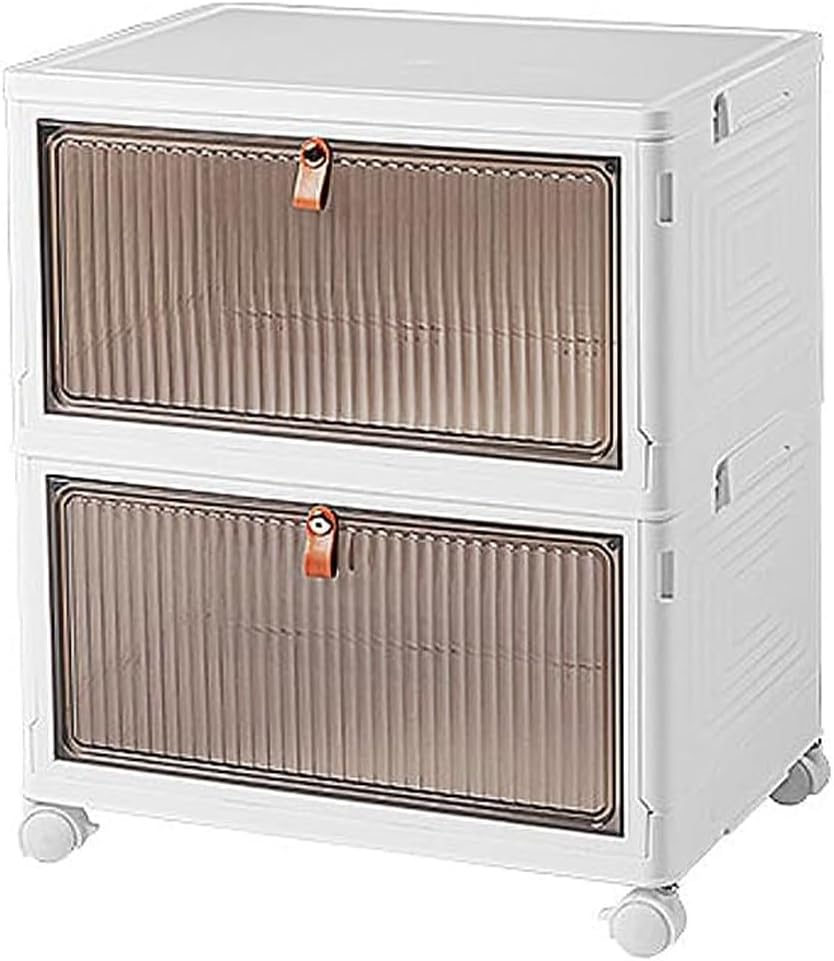 2-Tier Dustproof Plastic Storage Box on Wheels &ndash; White Rolling Bedside Cart Organizer for Clothes, Shoes, Books, Toys, Snacks &ndash; Storage Shelf for Living Room, Bedroom, Office image number 1