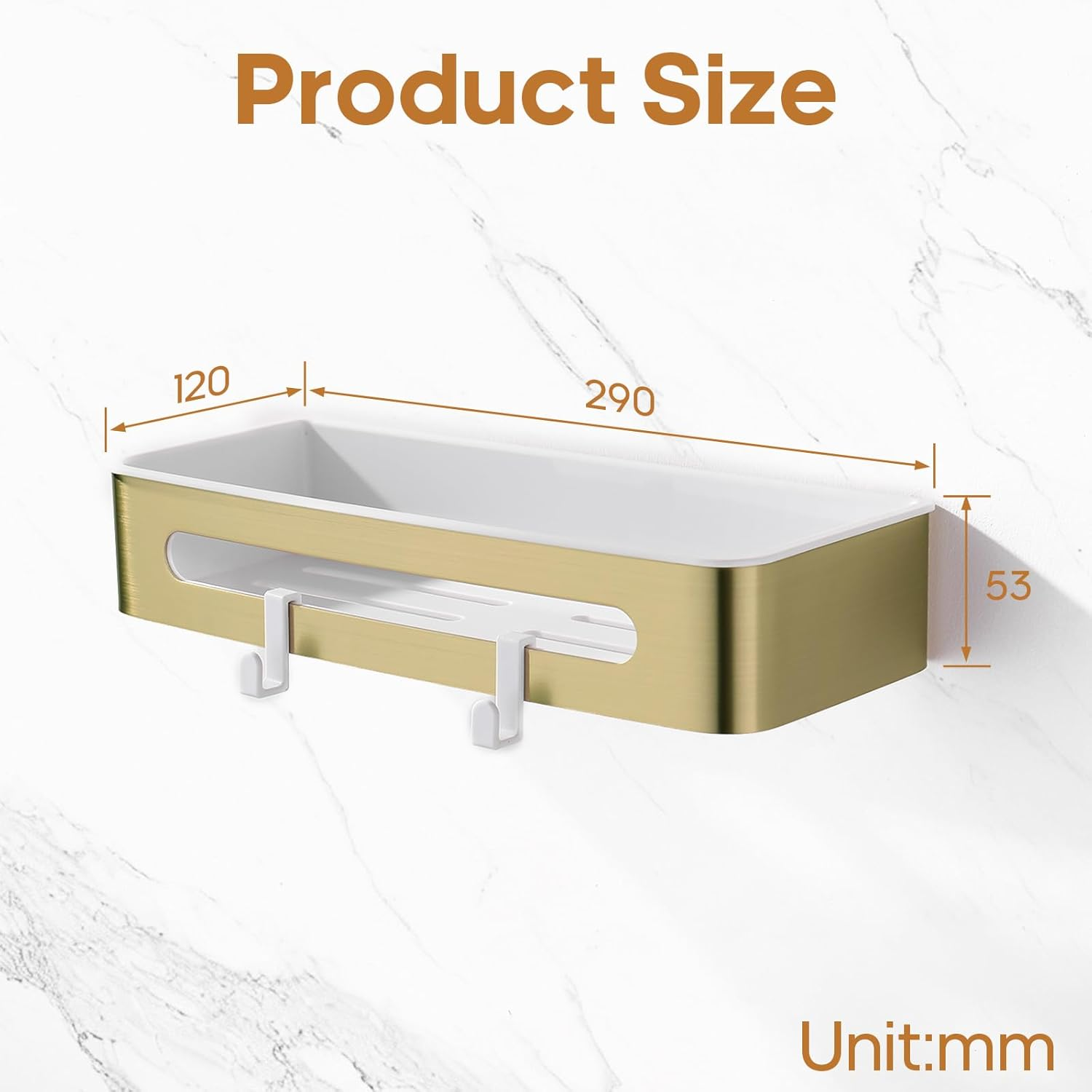 Decaura Shower Caddy Stainless Steel, Wall Mounted Shower Basket with Removable Plastic Liner, Bathroom Organizer with Hooks, Rustproof, Brushed Gold - Brushed Gold image number 5