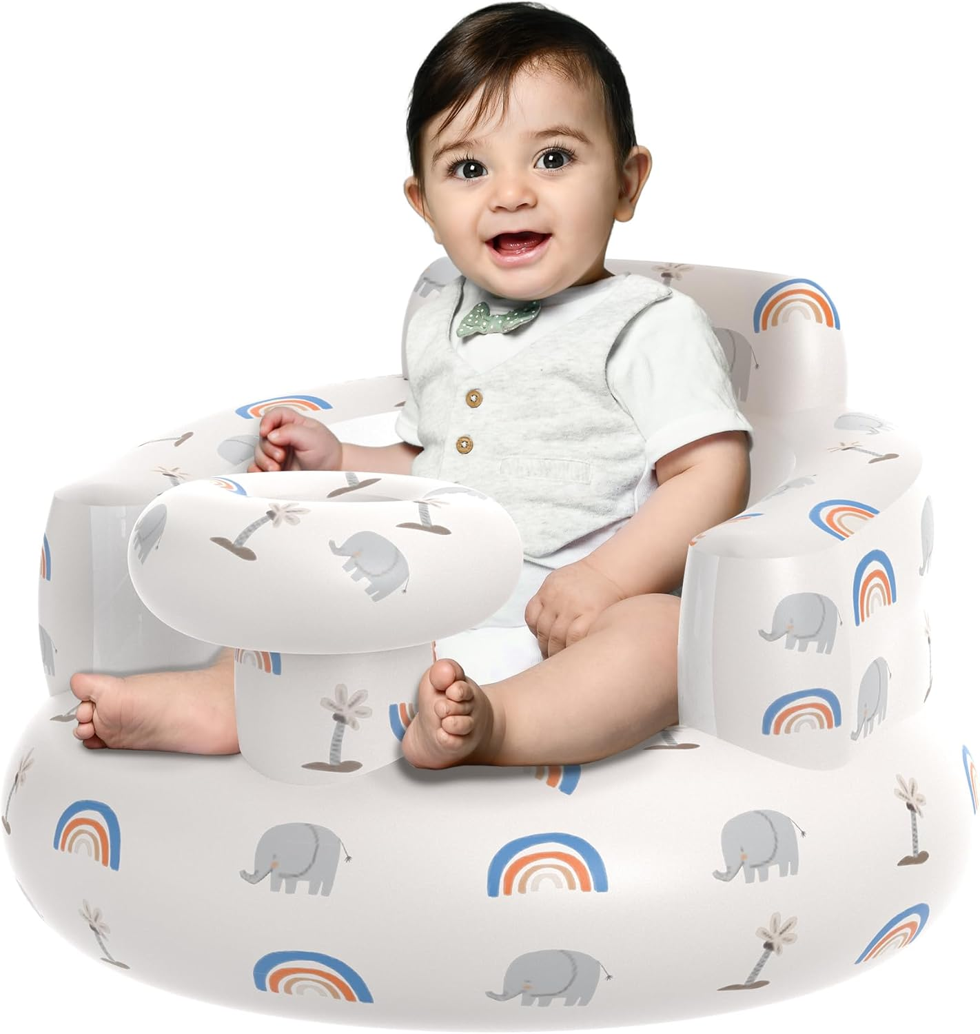 Inflatable Baby Floor Seat, Suitable for 3 Months and Up, Foldable Baby Chair with Built in Air Pump, Portable for Anywhere, Cute Patterns, for Baby image number 3