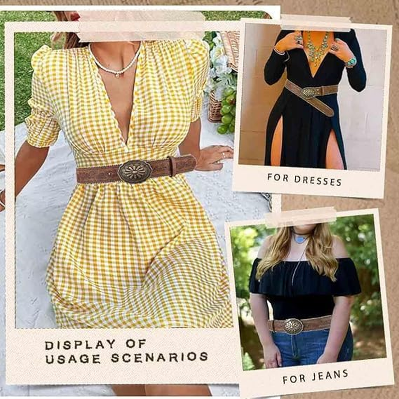 Western Style Belt for Women & Men - Vintage Cowboy Leather Belt with Adjustable Buckle, Brown Faux Leather Country Belt for Jeans, Rodeo & Western Themed Parties image number 1