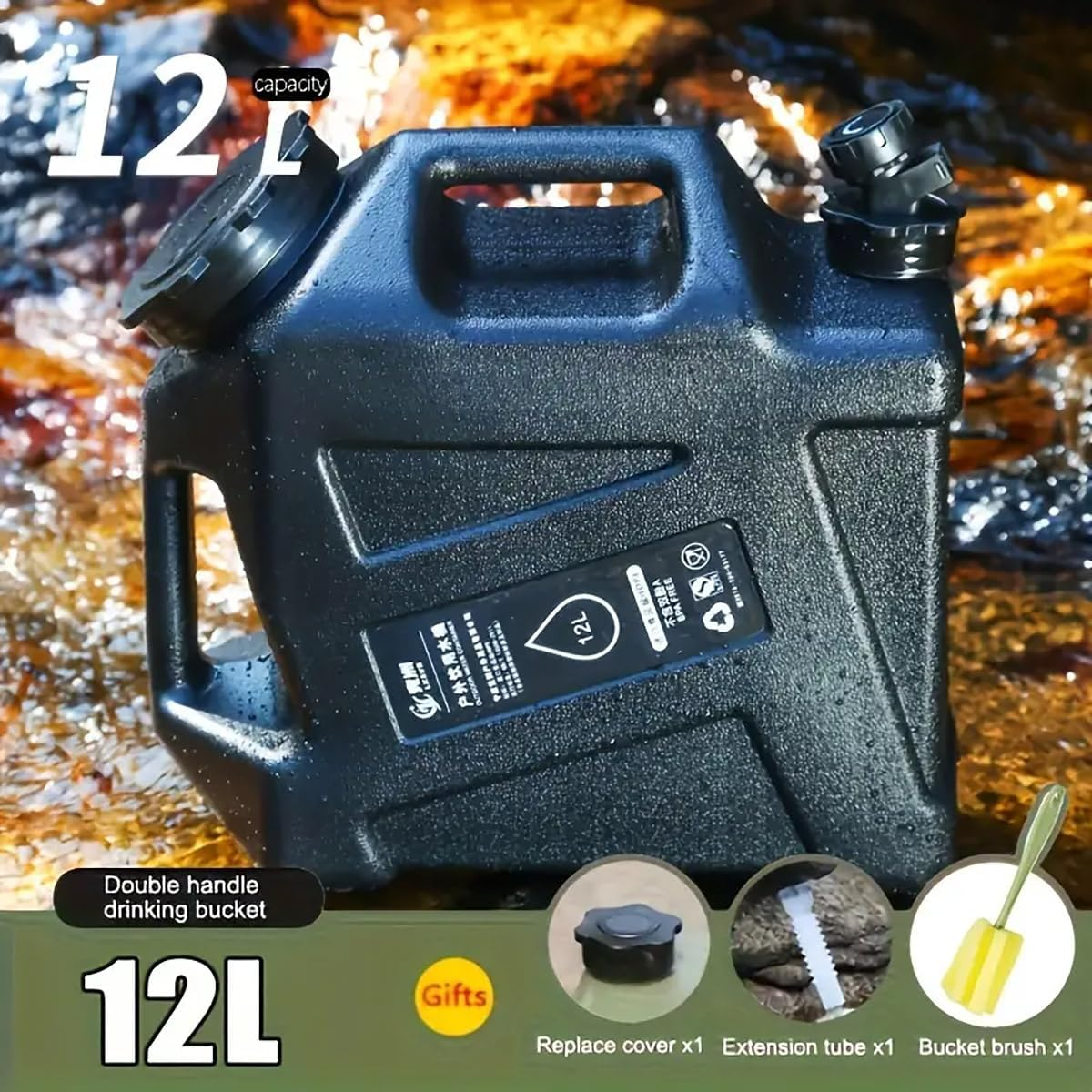 AIMALL Outdoor Camping Water Storage Container - Portable 12L PE Drinking Water Tank, Square, Black/Khaki/Green, 13.8X12.2X6.3 Inch image number 5