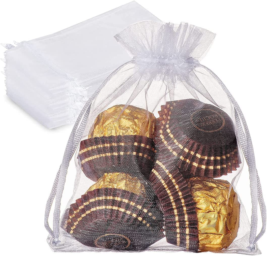 Idopick 100PCS 4X6 Inches Sheer Organza Bags, White Wedding Favor Bags with Drawstring, Small Jewelry Gift Bags for Party, Jewelry, Festival, Makeup Organza Favor Bags,Net Gift Bags,Drawstring Goody Bags (Gold) - Multicolor image number 5