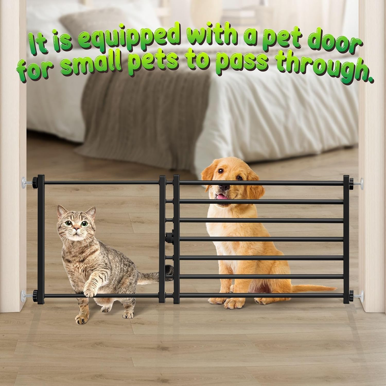 Pet Scene Dog Safety Gate Cat Fence Enclosure Safe Guard Doorway Stairs Security Barrier Retractable Puppy Low Containment Fencing, Adjustable from 60 to 108Cm image number 6