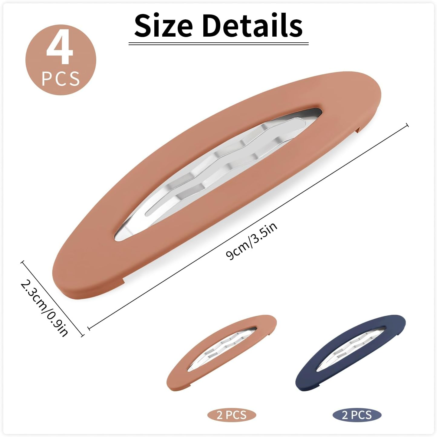 4 Pcs 9Cm/3.5Inch Large Snap Hair Clips Blue&Orange Snap Hair Barrettes Matte Snap Clips Hair Pins Medium Barrettes for Women Girls Hair Accessories image number 1