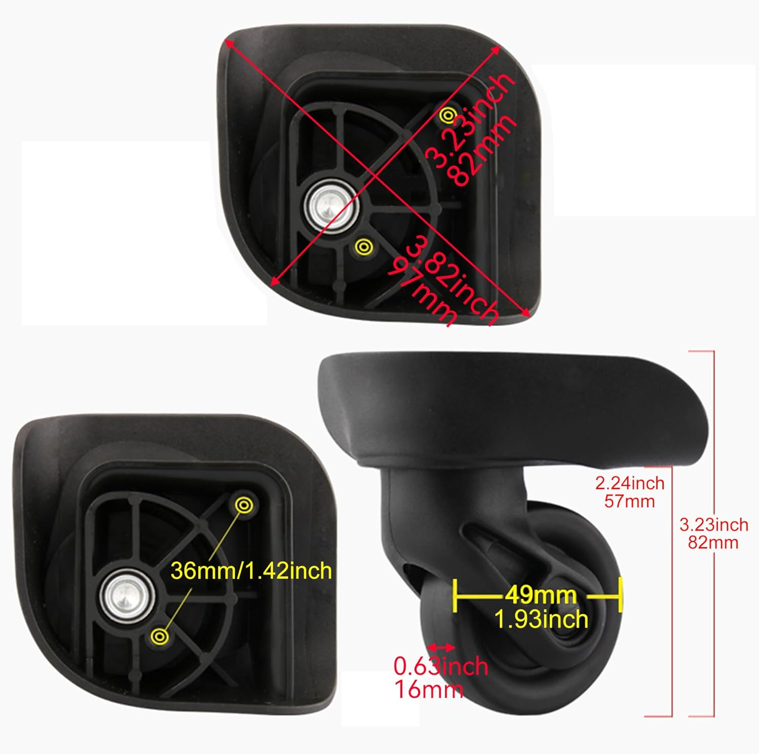 BQLZR Left Travel Luggage Mute Wheel Black W237 W/Dual-Purpose Screwdriver Pack of 4