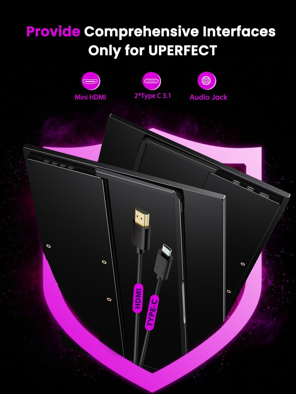 UPERFECT 17.3'' 4K Portable Monitor, 500 Nits 100% Adobergb UHD Freesync HDR IPS 2 Speakers Eye Care Travel Monitor, 2 Fully Functional Type-C Port & HDMI for Laptop PC Phone, VESA & Kickstand image number 1