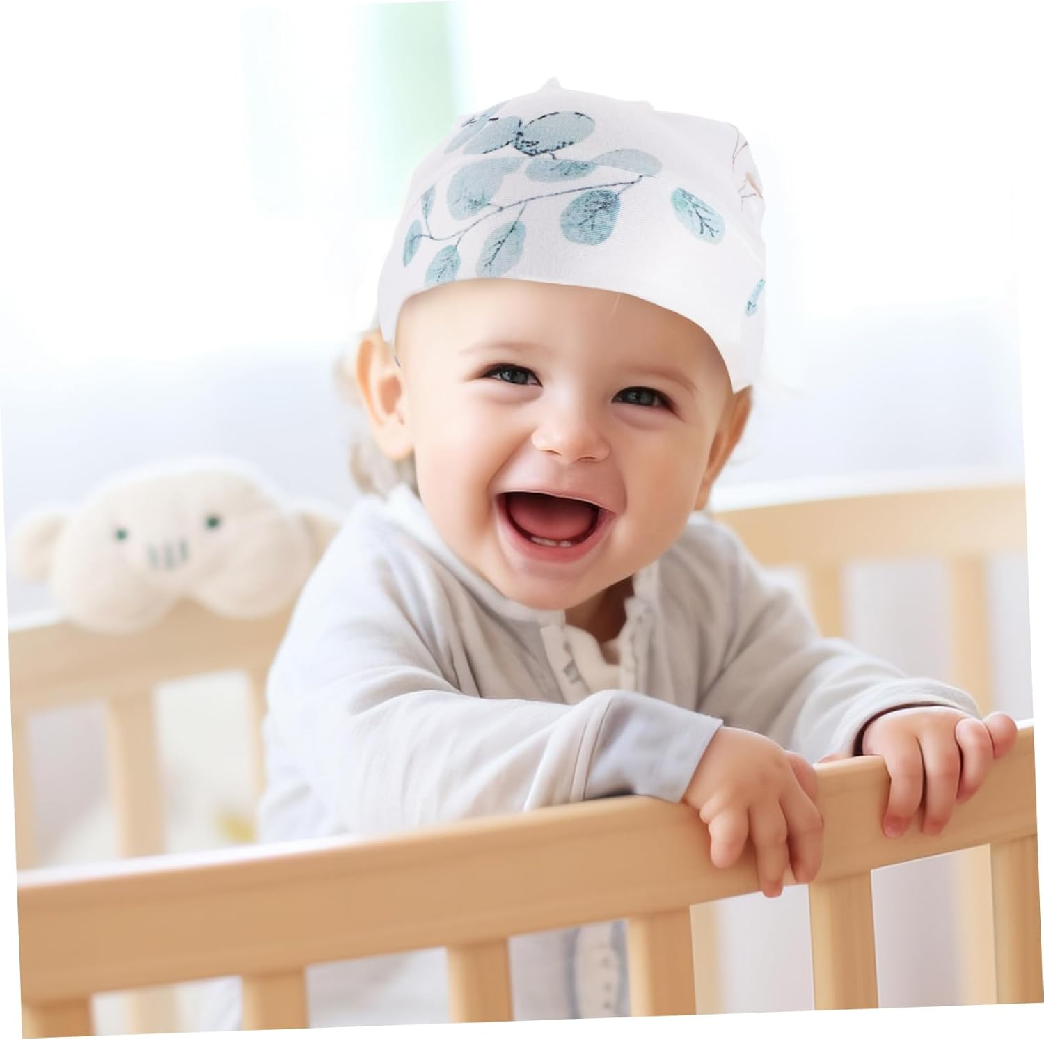 1 Set Newborn Set with Hat Headband Cute Eucalyptus Announcement Prop Soft Comfortable Breathable for Photography Keepsake