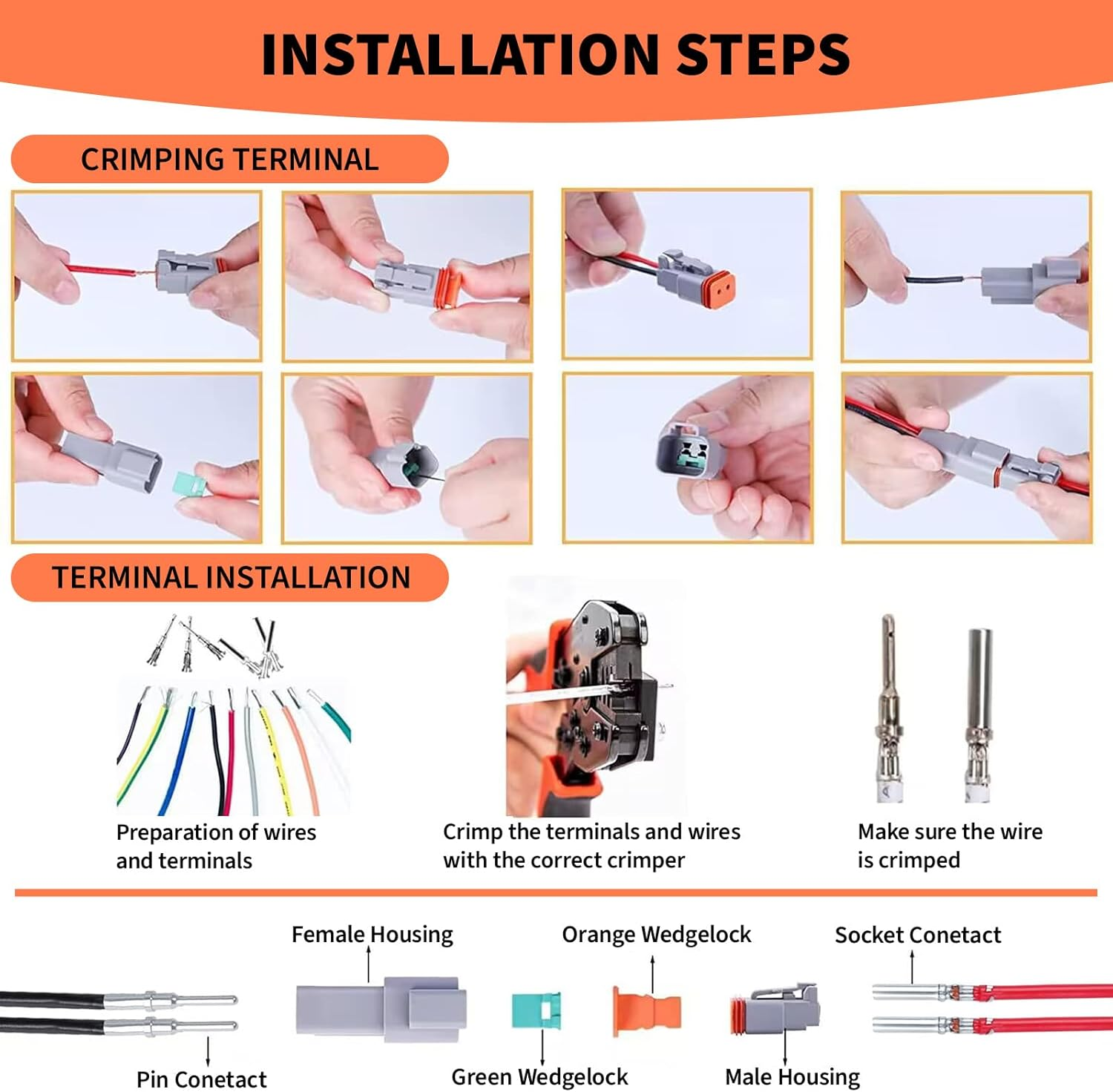 MAEZOE 2 Pin Deutsch DT Connector Kits, 6 Sets 2 Pin Waterproof Connector with Size 16 Solid Contacts, Electrical Wire Connector for Truck, Off-Road Vehicles, Marine, Motorcycle Wiring image number 3
