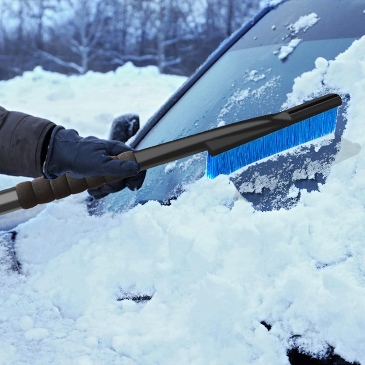 NUZAMAS 2 in 1 Snow Brush with Ice Scraper 26 Inches Snow Brush Snow Removal Tool Car Brush with Ergonomic Comfortable Foam Grip Cars Trucks and SUV image number 1