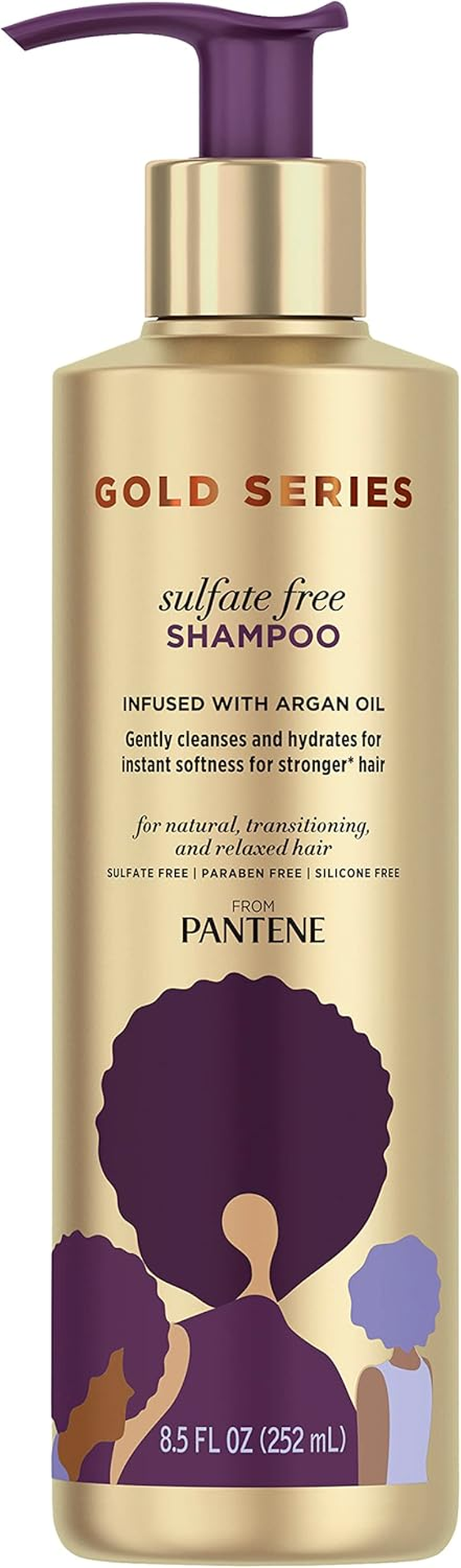 Pantene Gold Series Argan Oil from Prov for Natural and Curly Textured Hair, Sulfate Free Shampoo, 252Ml