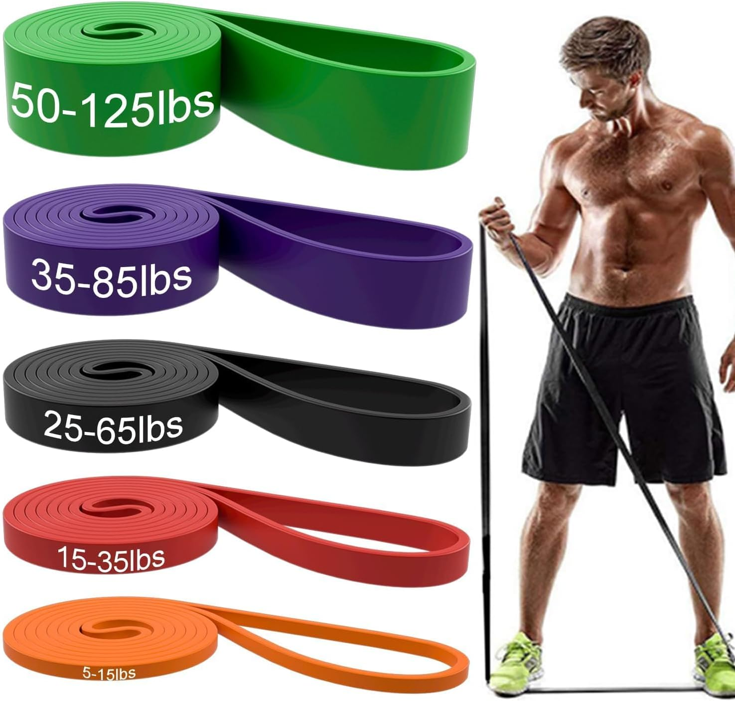 Quokkachic Skin-Friendly Resistance Fitness Exercise Bands 5-125 Lbs, Heavy Duty Pull up Assist Bands, Gym, Yoga, Physical Therapy, Bench Press, Improve Mobility and Strength