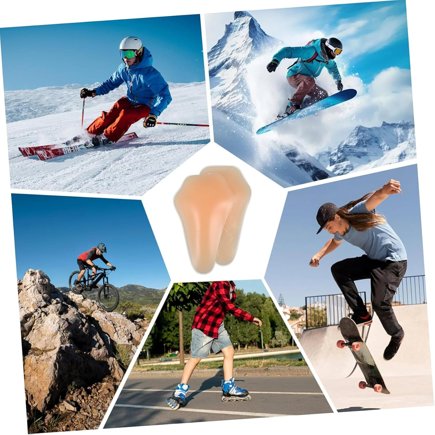 Silicone Knee Braces - Adhesive Gel Pads for Skiing, Snowboarding, Skateboarding, Rollerblading & Dance, Light Skin Tone Support （S/M） (L) image number 3